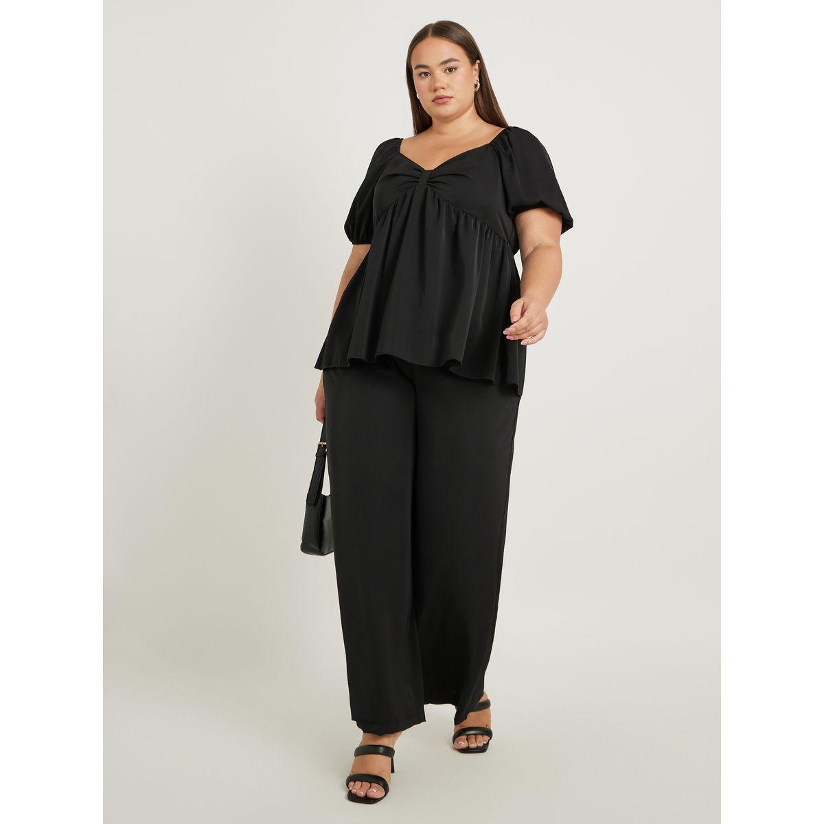 Styli Plus Size Solid Puff Sleeves Twist Front Top-women-clothing-shirtsandblouses-blouses-image-2