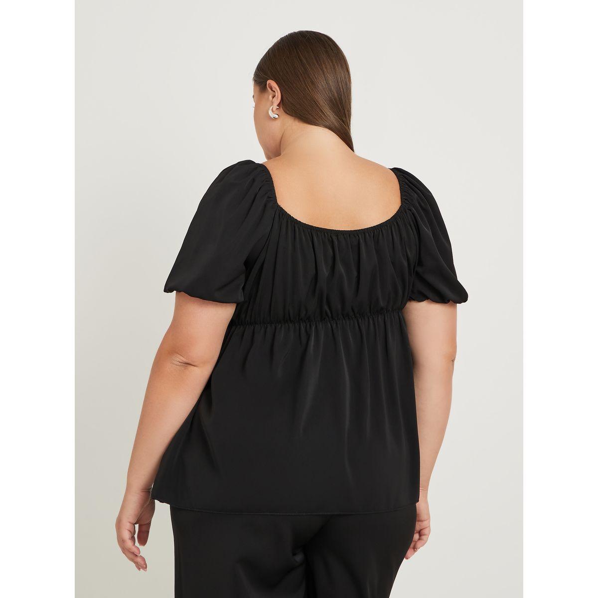 بلوزة سادة بمقاس كبير وأكمام منفوخة-women-clothing-shirtsandblouses-blouses-image-4