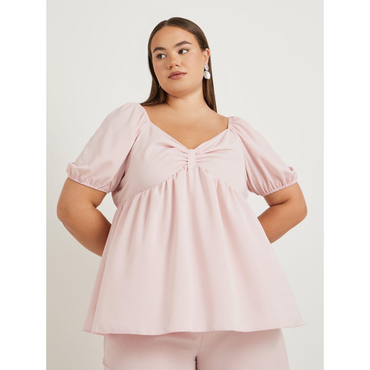 بلوزة سادة بمقاس كبير وأكمام منفوخة-women-clothing-shirtsandblouses-blouses-image-4