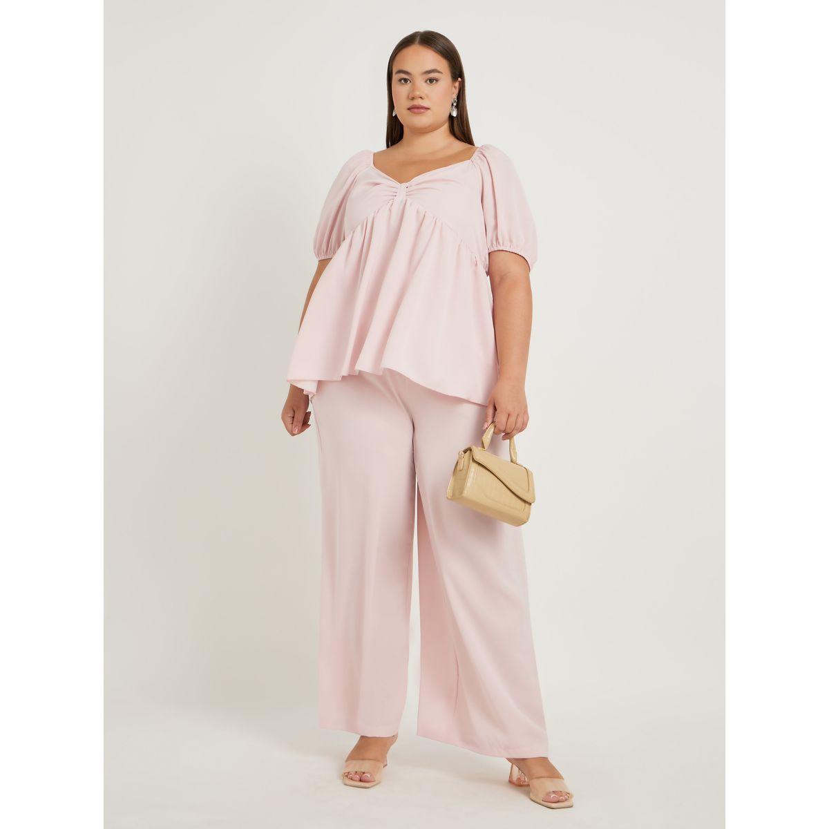 Styli Plus Size Solid Puff Sleeves Twist Front Top-women-clothing-shirtsandblouses-blouses-image-2