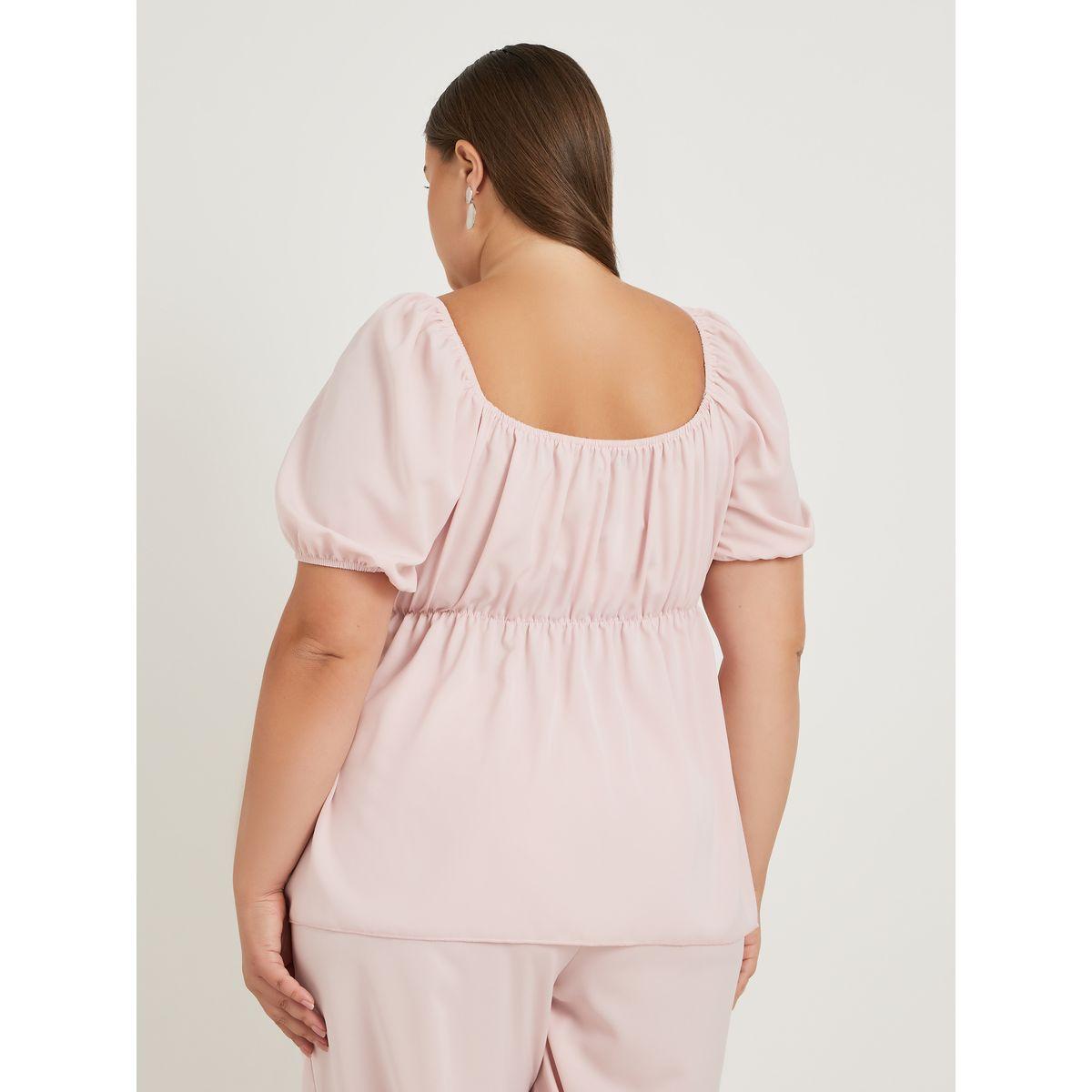 Styli Plus Size Solid Puff Sleeves Twist Front Top-women-clothing-shirtsandblouses-blouses-image-4
