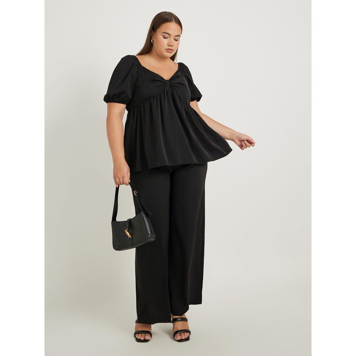 بنطال سادة بأرجل واسعة ومقاس كبير مع خصر مطاطي-women-clothing-ethnicwear-bottoms-pants-image-1