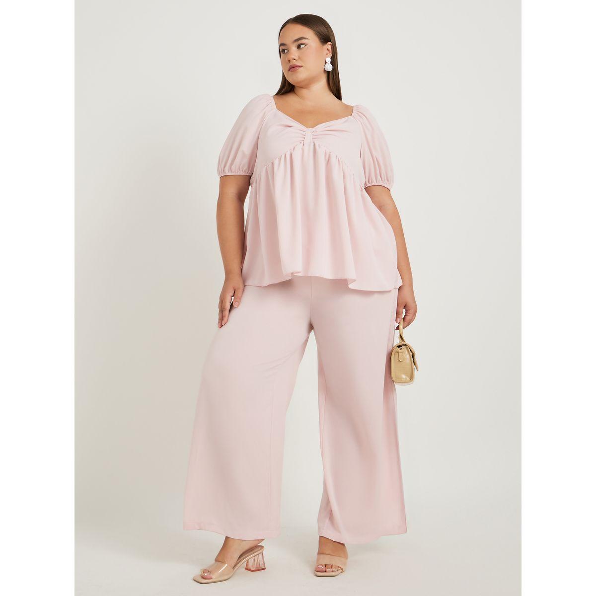Styli Plus Size Solid Elasticated Waistband Wide Leg Pants-women-clothing-ethnicwear-bottoms-pants-image-1
