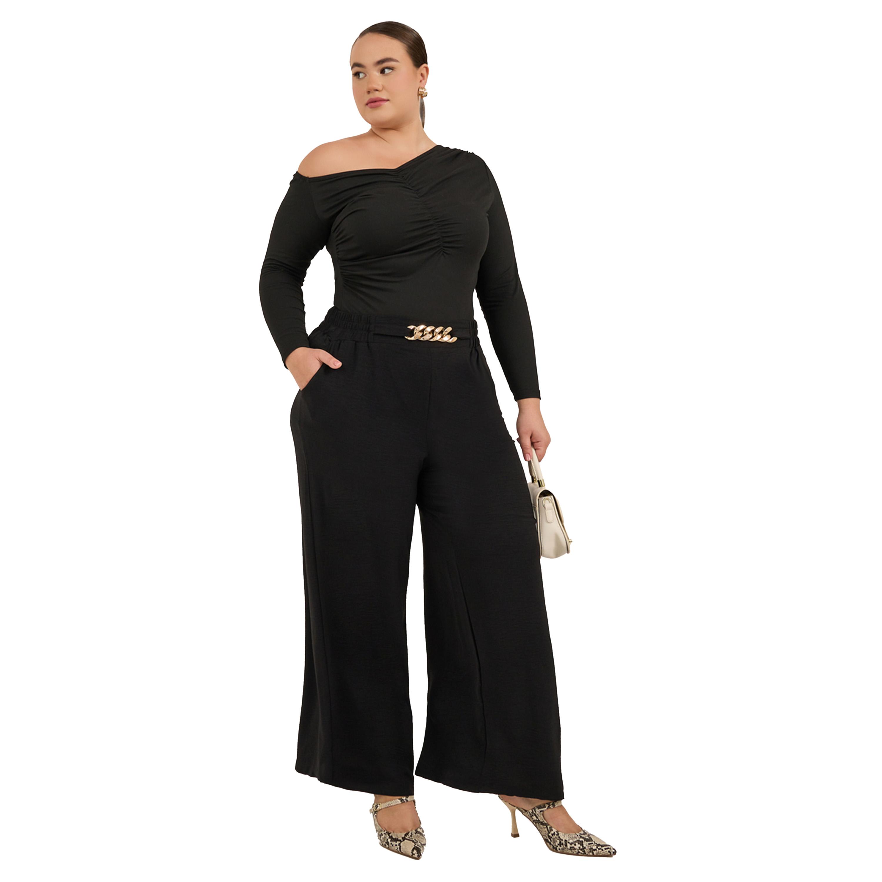 ستايلي - بنطال ساق واسعة مقاس كبير مع إبزيم سلسلة-women-clothing-bottoms-trousers-image-1