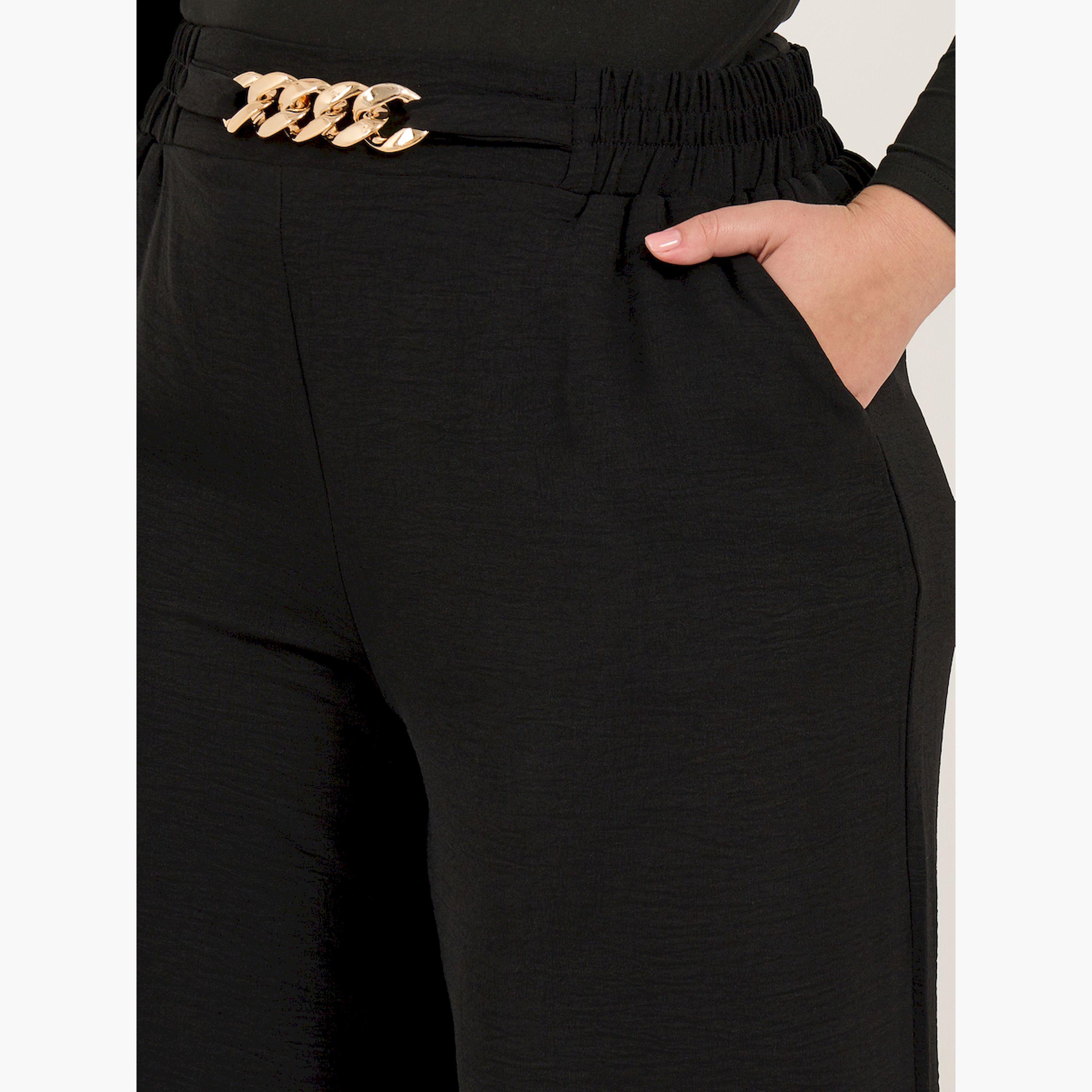 ستايلي - بنطال ساق واسعة مقاس كبير مع إبزيم سلسلة-women-clothing-bottoms-trousers-image-3