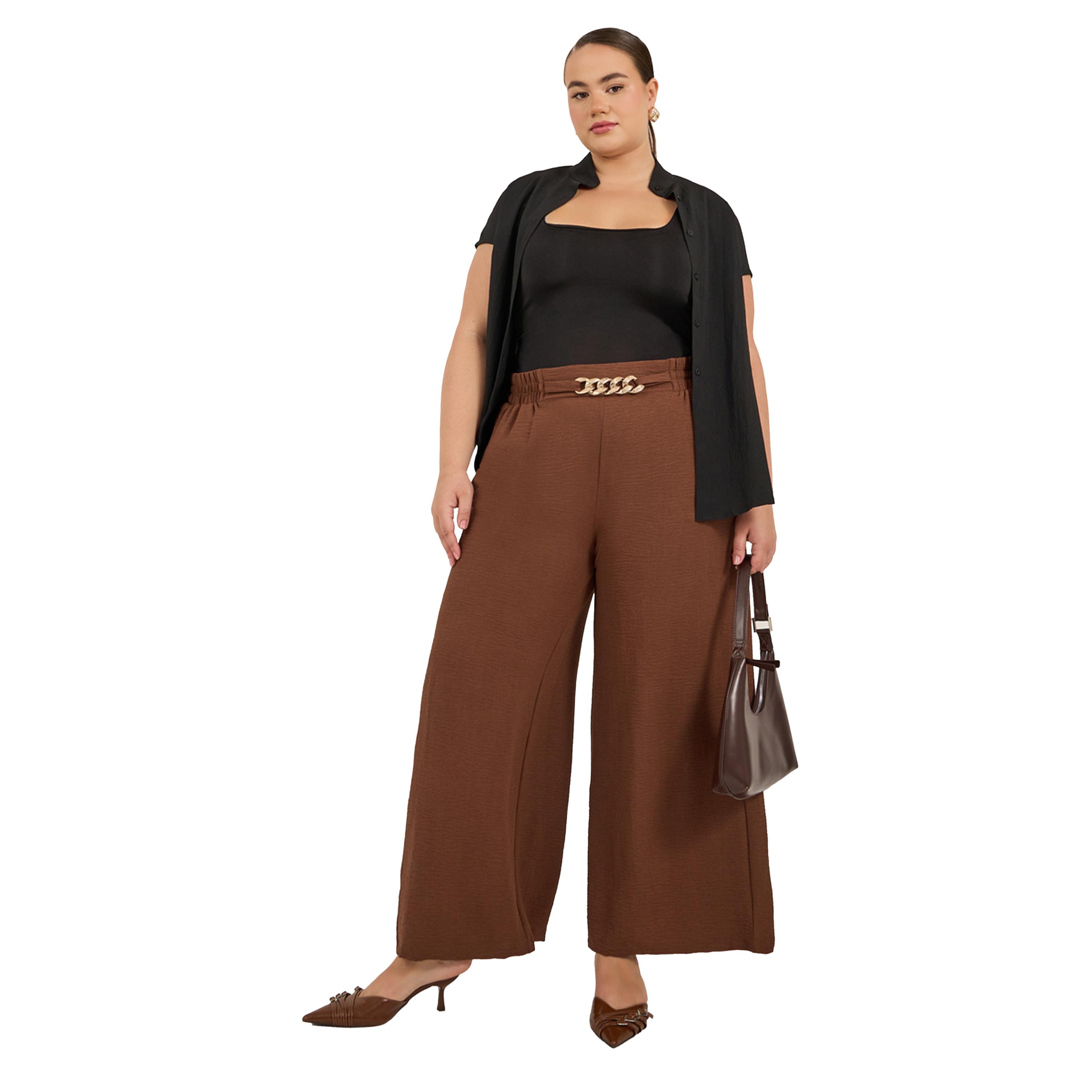 ستايلي - بنطال ساق واسعة مقاس كبير مع إبزيم سلسلة-women-clothing-bottoms-trousers-image-1