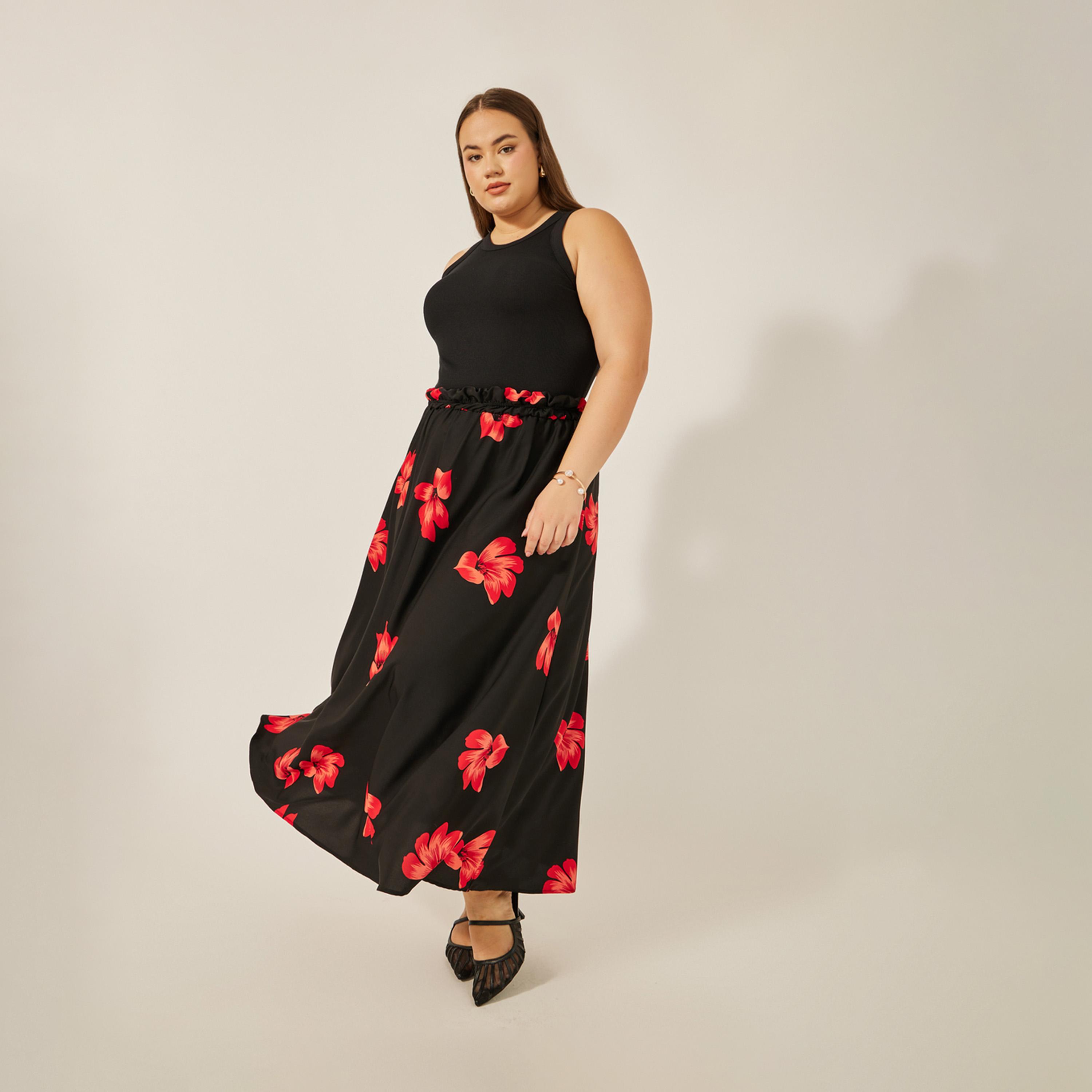 Styli Plus Size Floral Print A-Line Maxi Skirt-women-clothing-bottoms-skirts-image-1