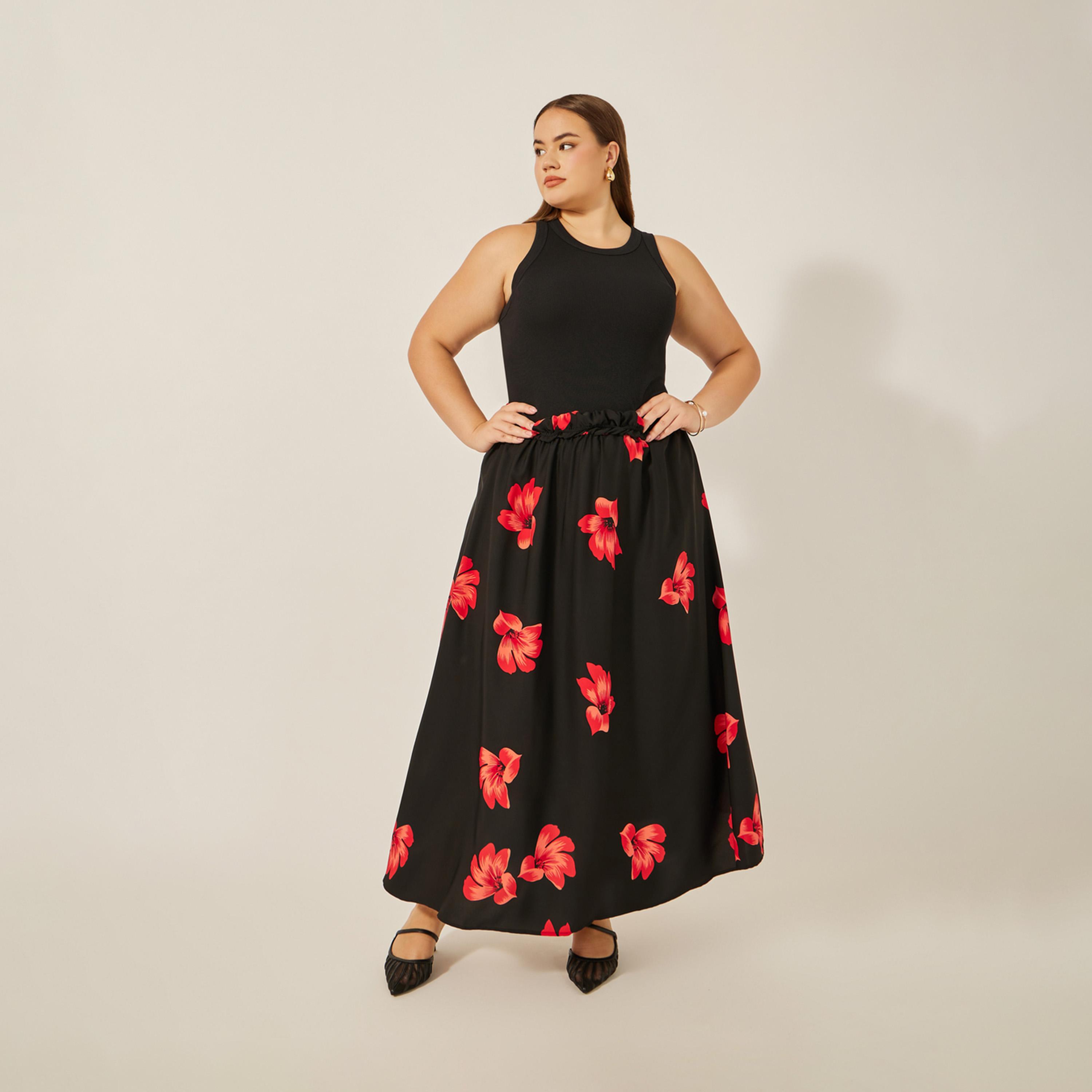 Styli Plus Size Floral Print A-Line Maxi Skirt-women-clothing-bottoms-skirts-image-2