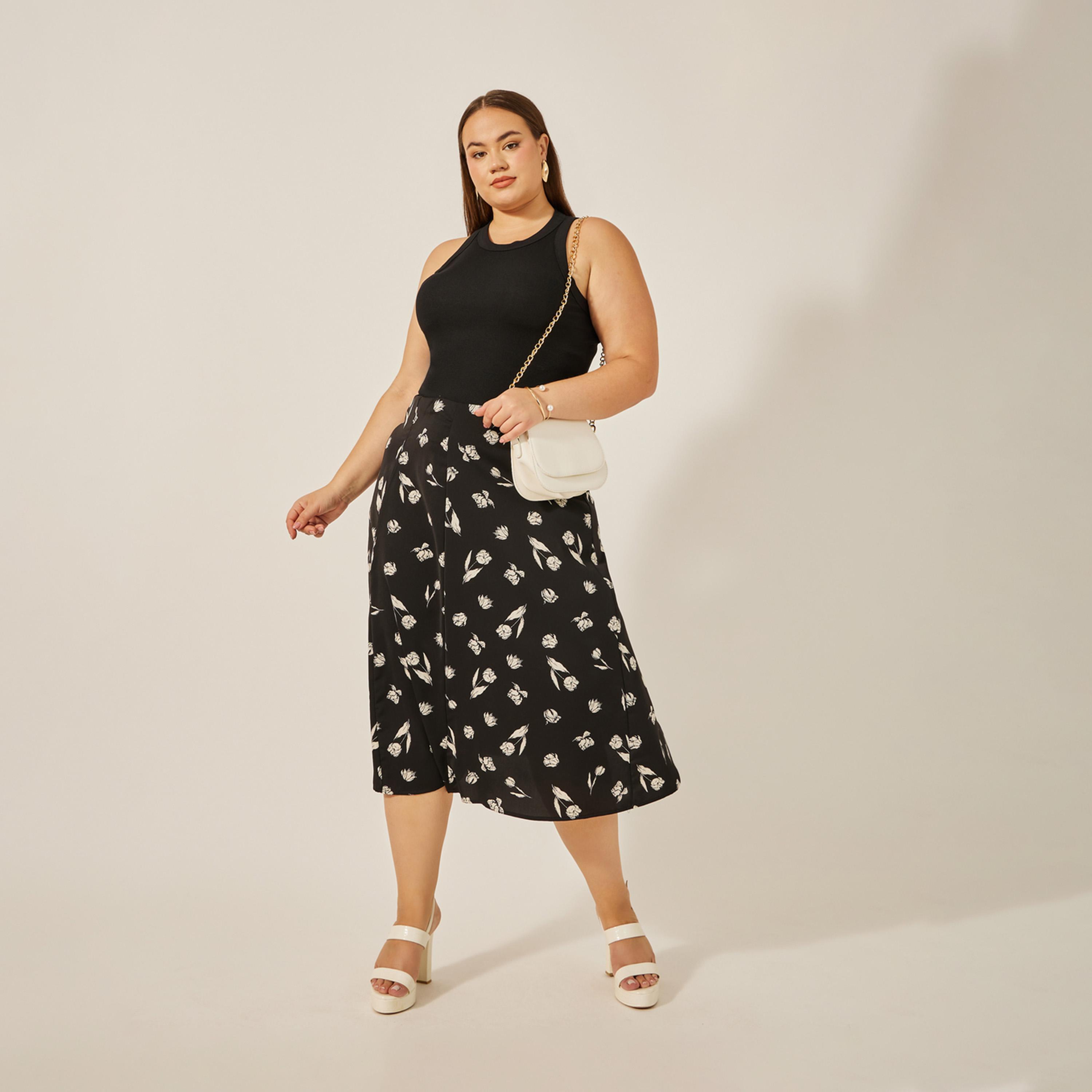 Styli Plus Size Floral Print A-Line Midi Skirt-women-clothing-bottoms-skirts-image-1