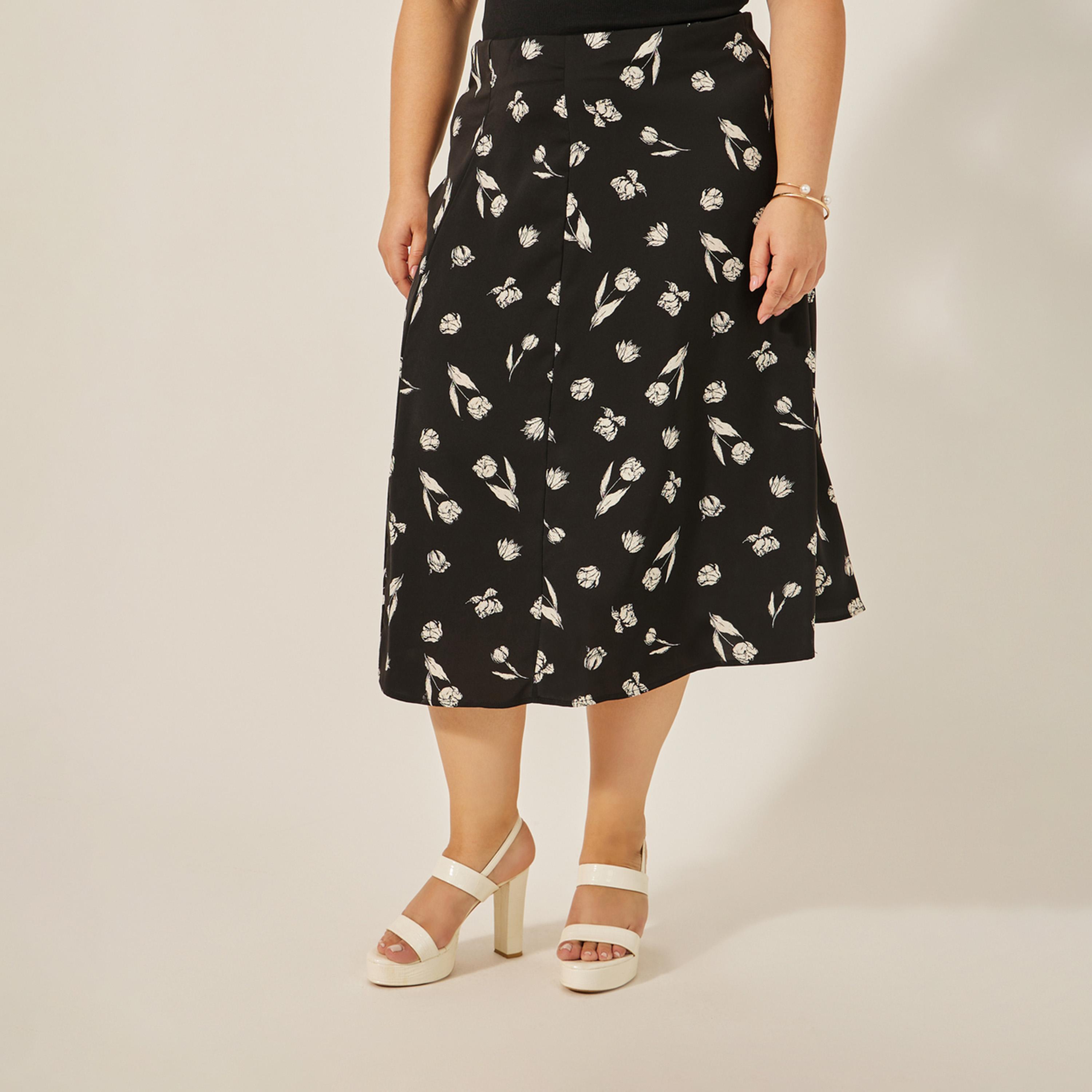ستايلي - تنورة ميدي بقصة A بطبعات الأزهار مقاس كبير-women-clothing-bottoms-skirts-image-2