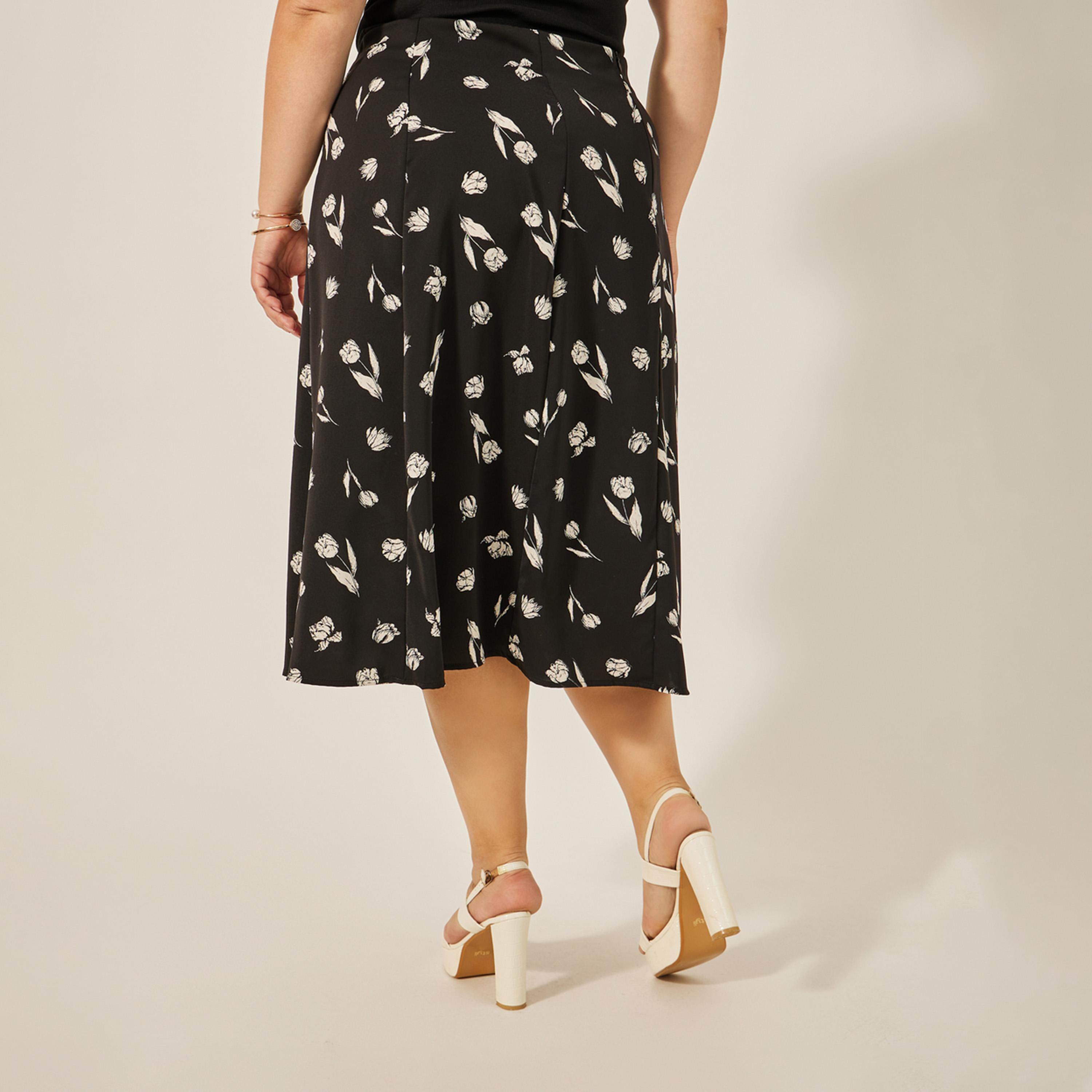 ستايلي - تنورة ميدي بقصة A بطبعات الأزهار مقاس كبير-women-clothing-bottoms-skirts-image-4