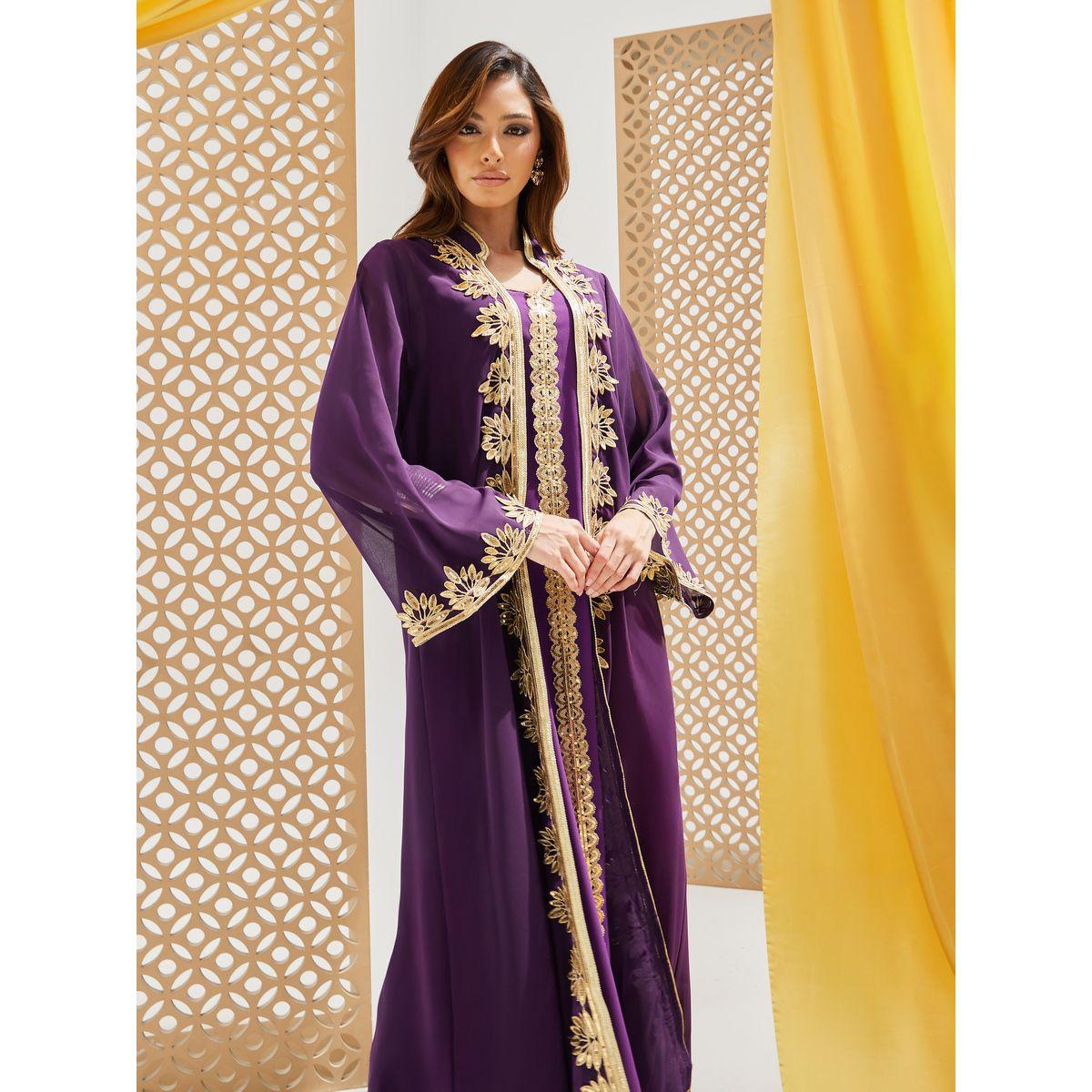 Styli Lace Trim Collared Abaya and Inner Dress Set-women-arabicclothing-abayas-image-3