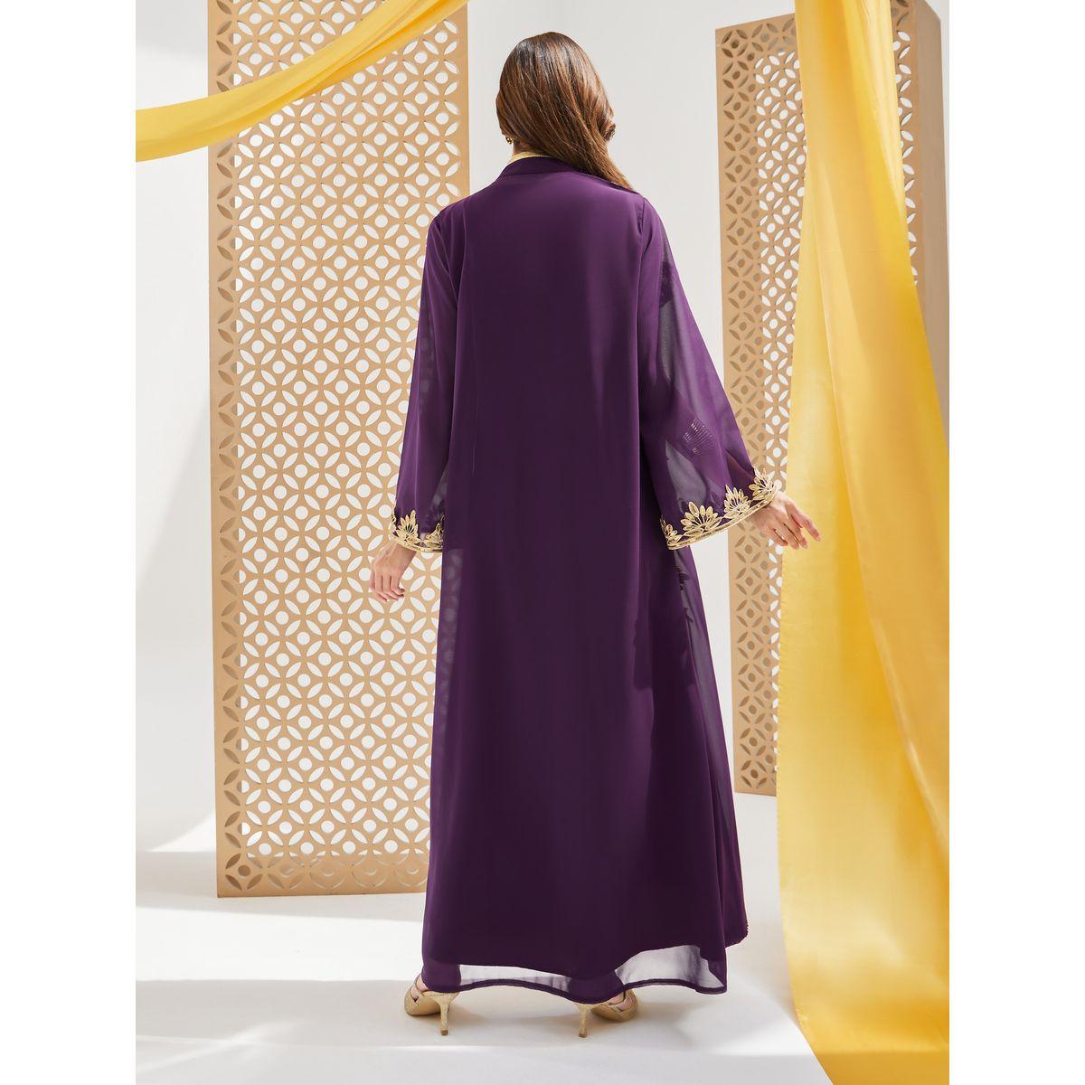Styli Lace Trim Collared Abaya and Inner Dress Set-women-arabicclothing-abayas-image-7