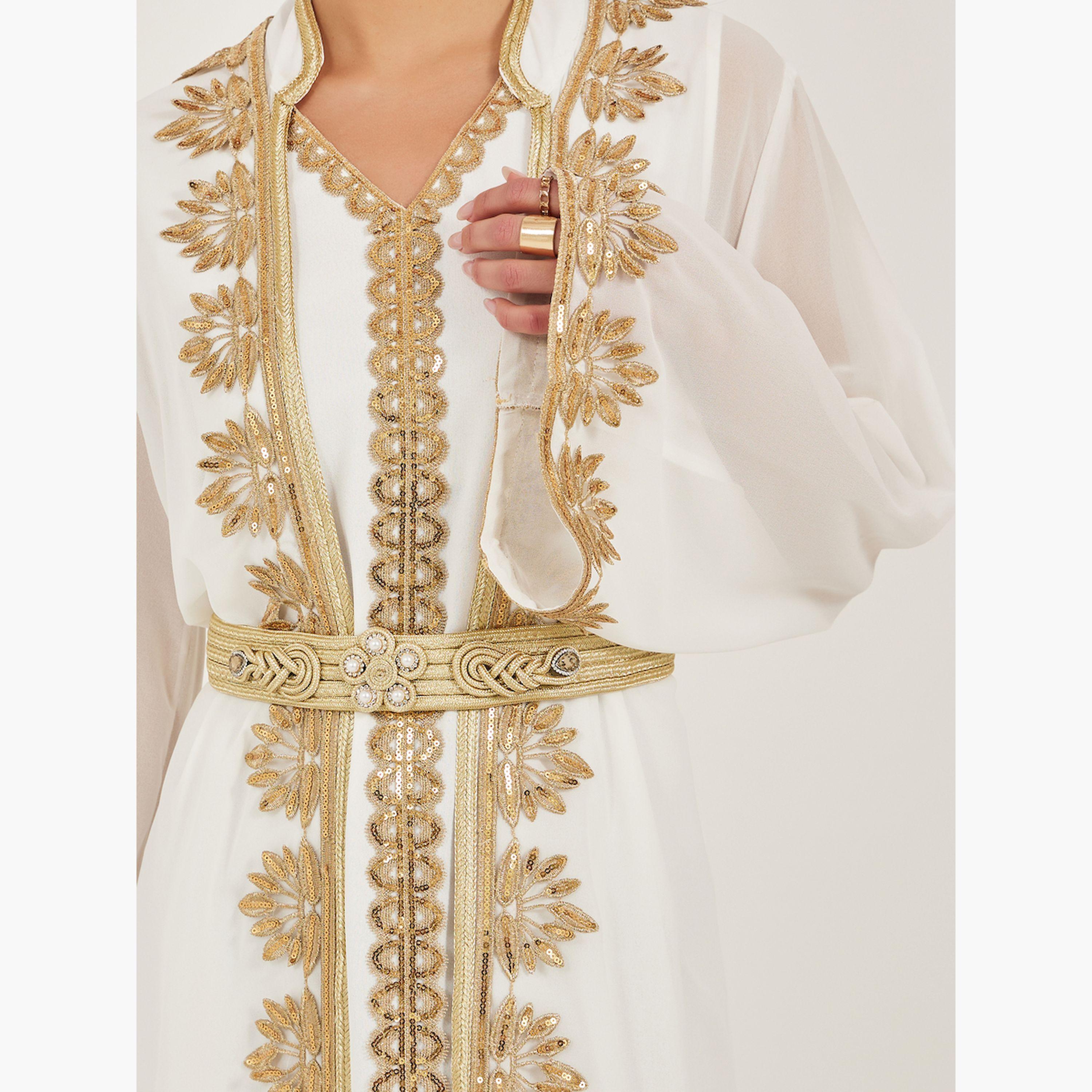 أميرة x ستايلي عباية منمقة بتفاصيل دانتيل وفستان داخلي-women-arabicclothing-sets-image-4