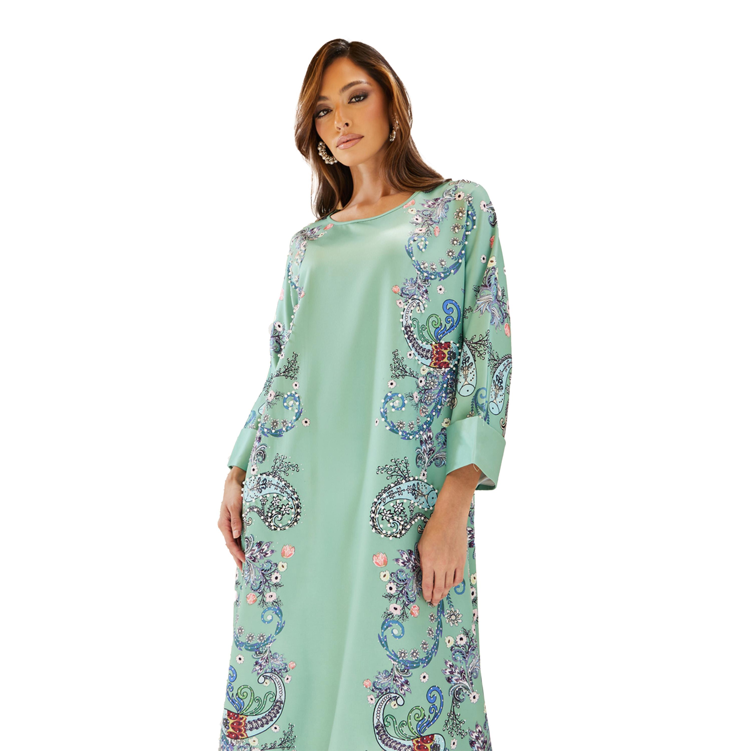 أميرة x ستايلي جلابية بطبعة بيزلي وحافة واسعة-women-arabicclothing-jalabiyas-image-3