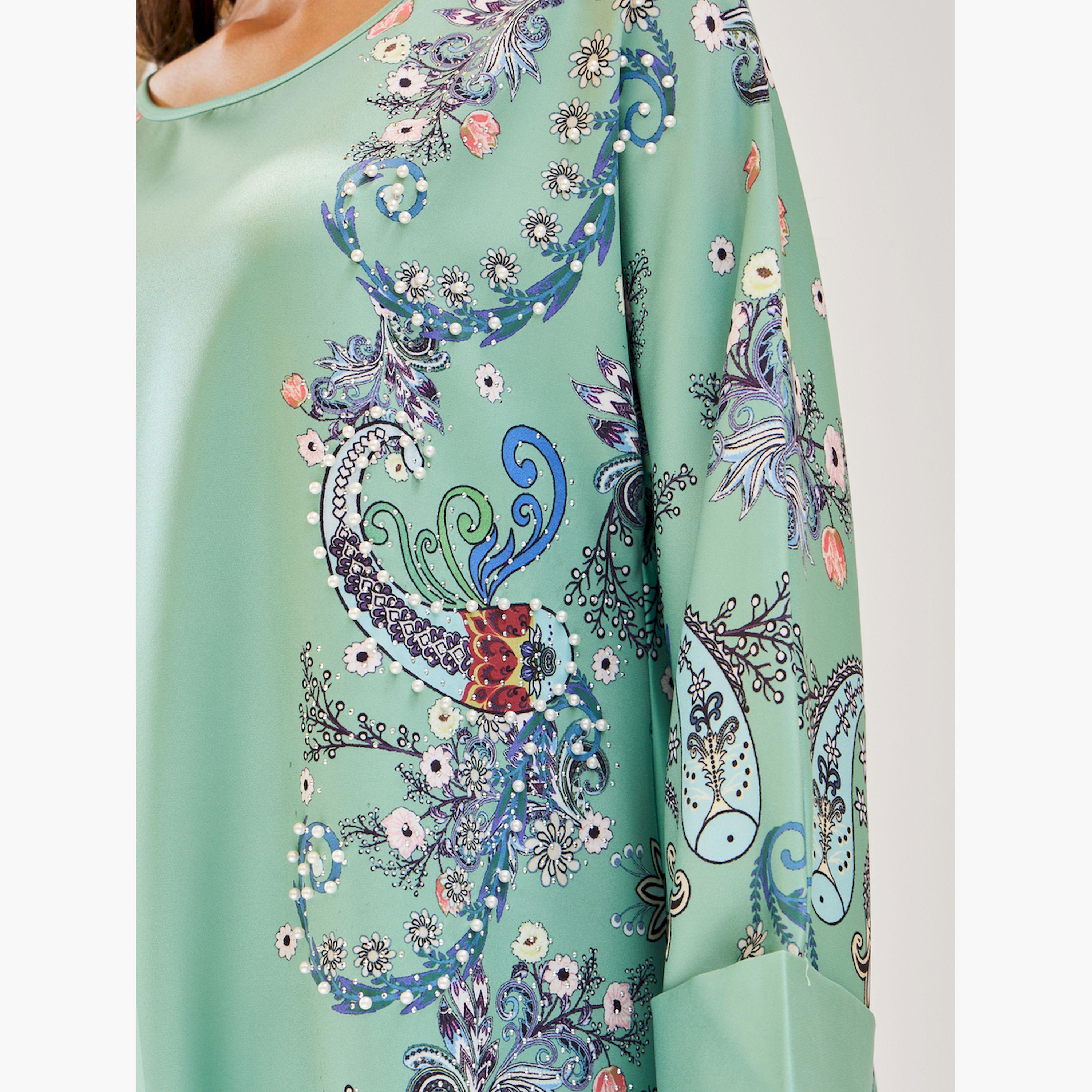 أميرة x ستايلي جلابية بطبعة بيزلي وحافة واسعة-women-arabicclothing-jalabiyas-image-4