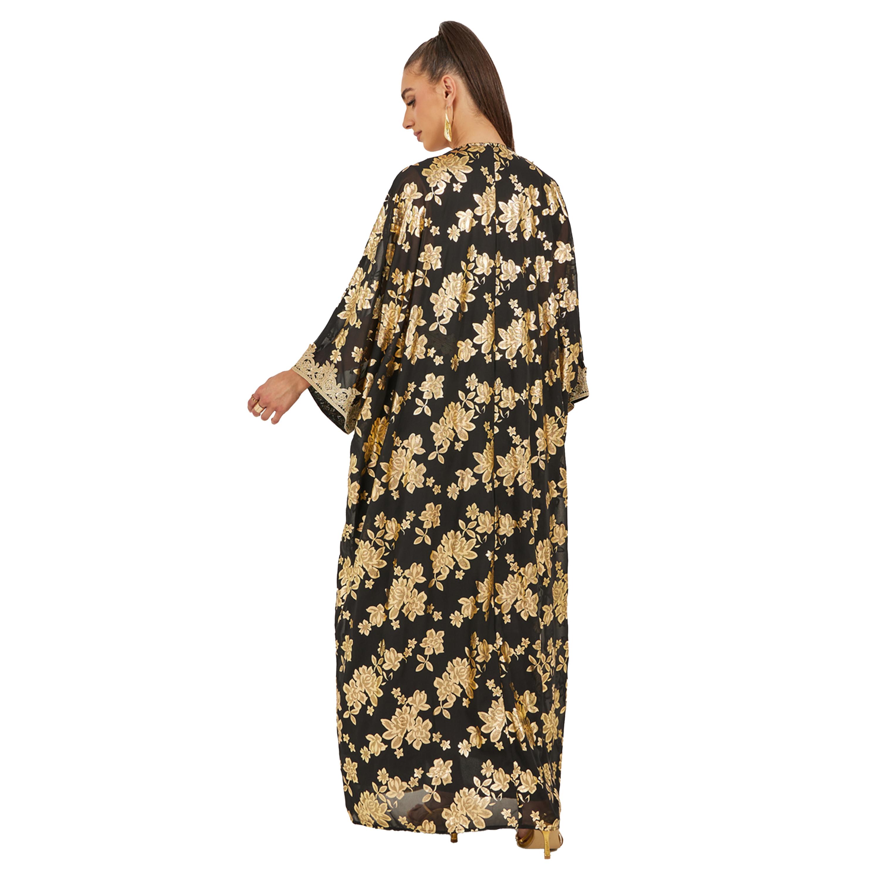 ستايلي - عباية بطبعة فويل مزينة بأكمام خفاش مع فستان داخلي-women-arabicclothing-sets-image-5