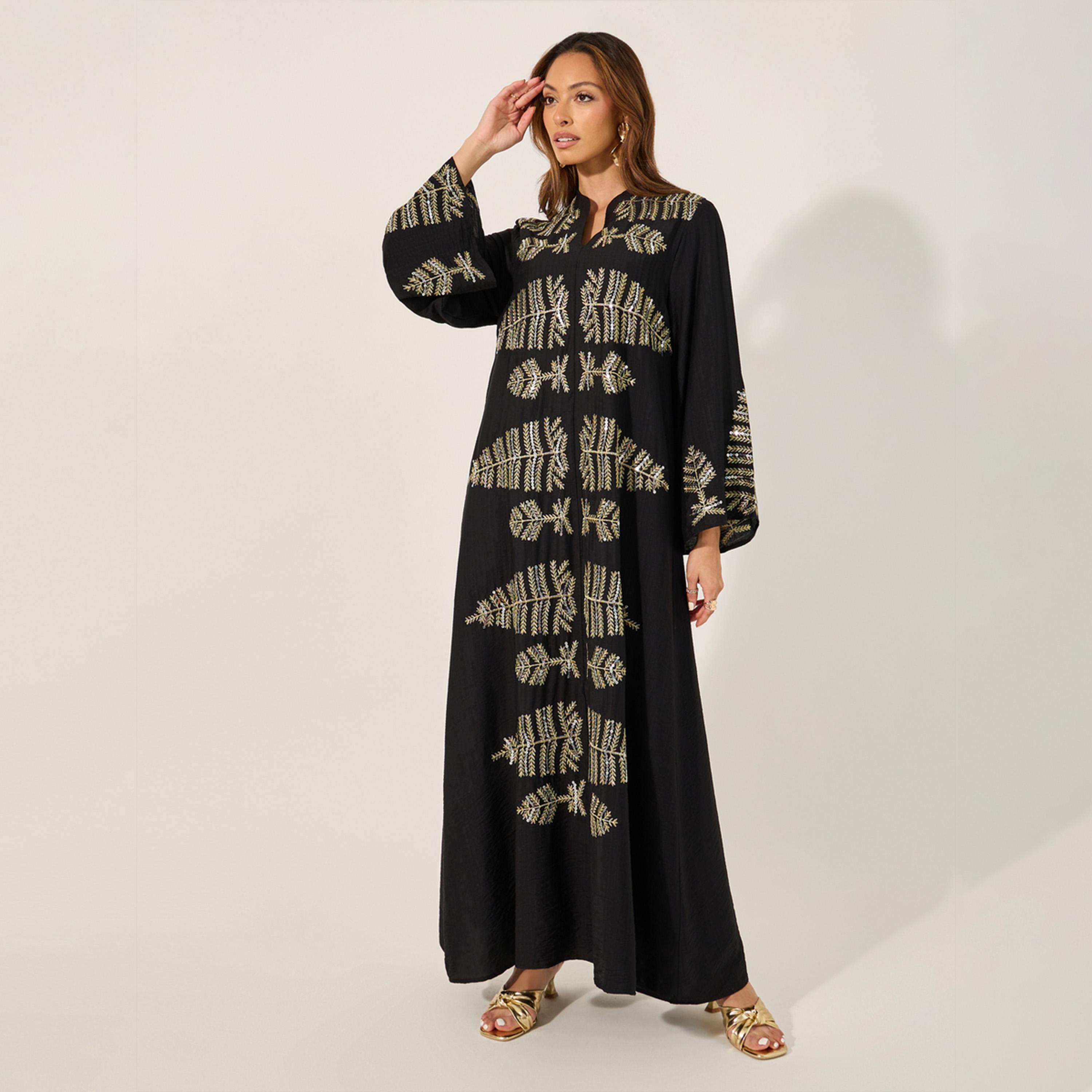 Styli Sequins Embellished Notch Neck A-Line Jalabyia-women-arabicclothing-jalabiyas-image-2