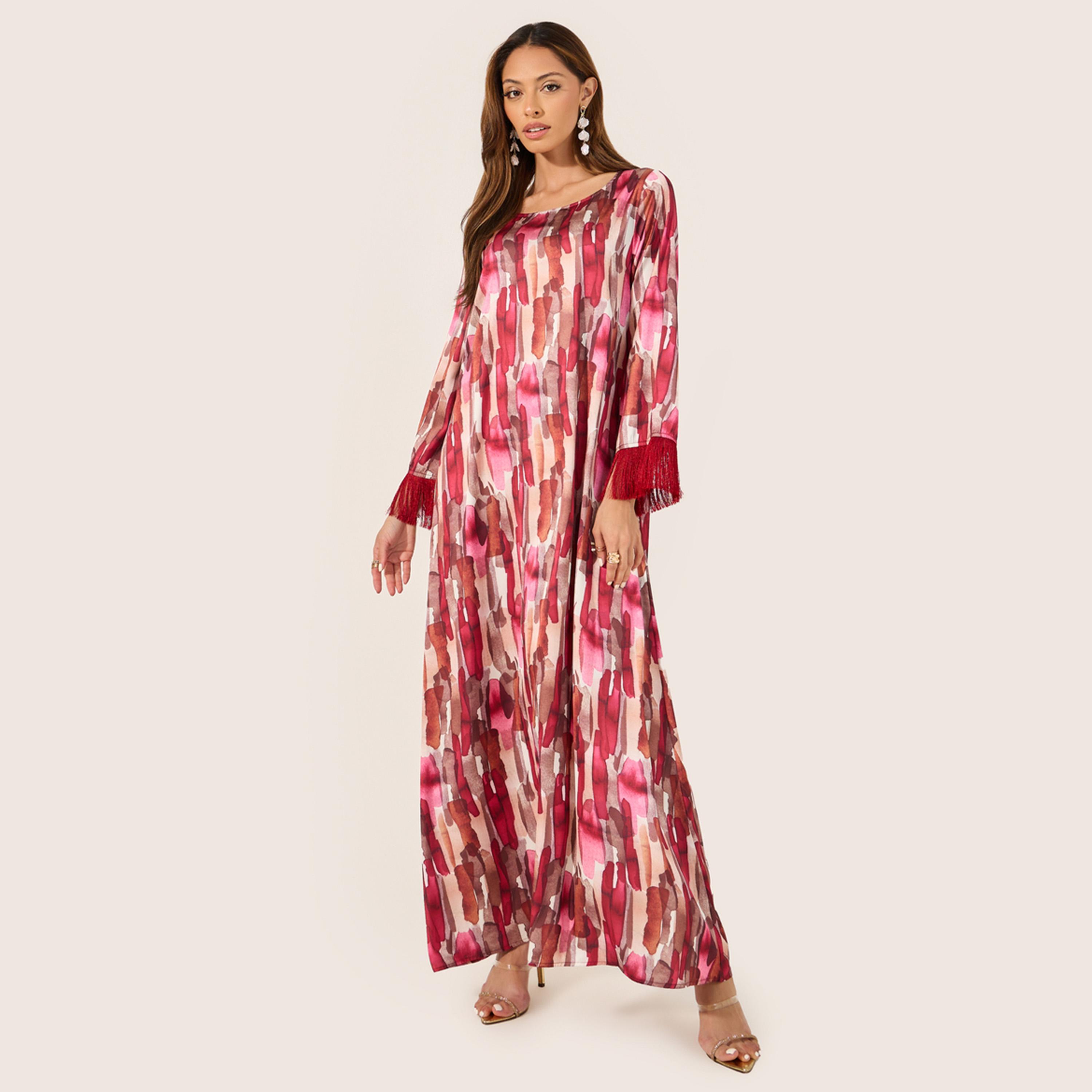 Styli Abstract Print Jalabiya with Tassel Trim-women-arabicclothing-jalabiyas-image-1