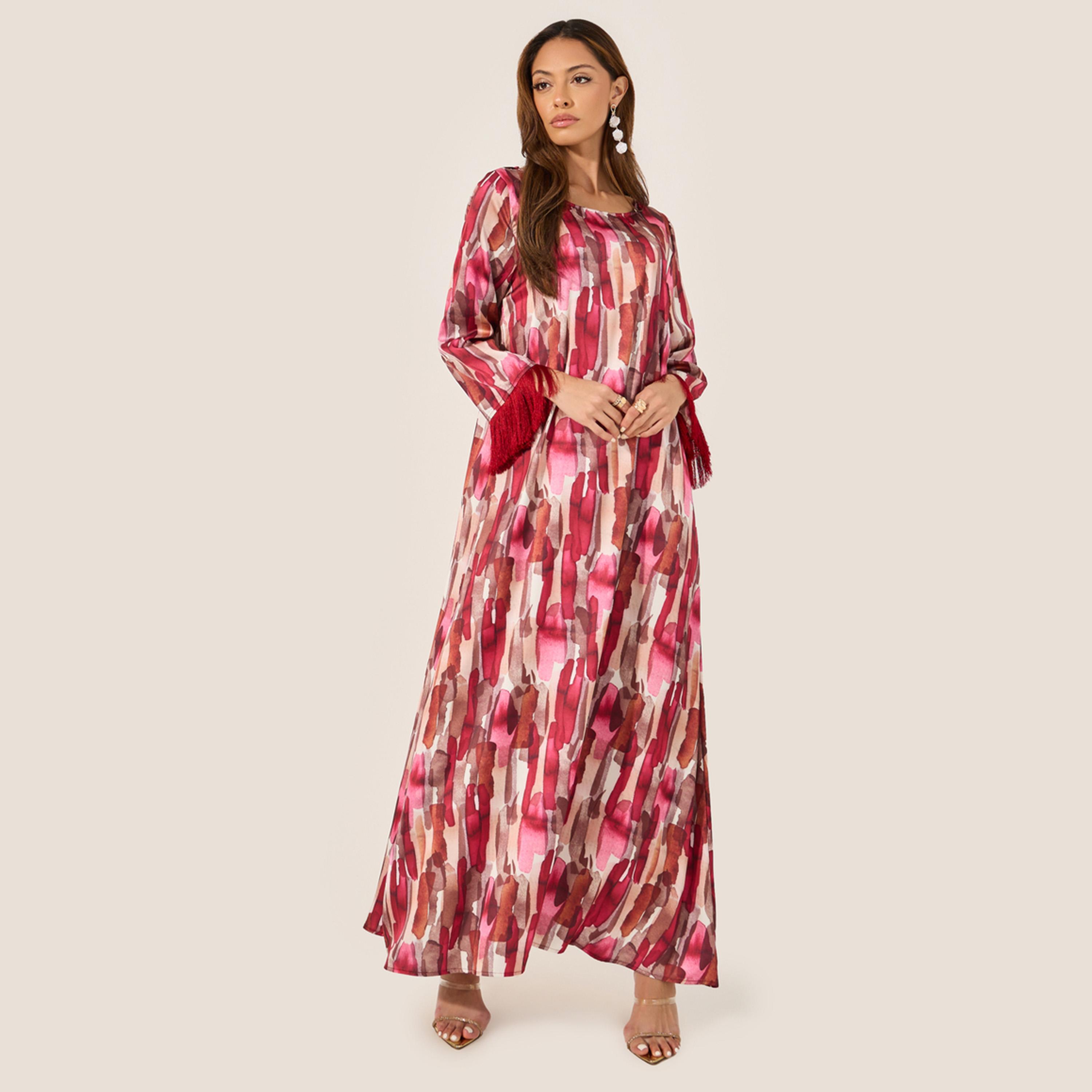 Styli Abstract Print Jalabiya with Tassel Trim-women-arabicclothing-jalabiyas-image-2