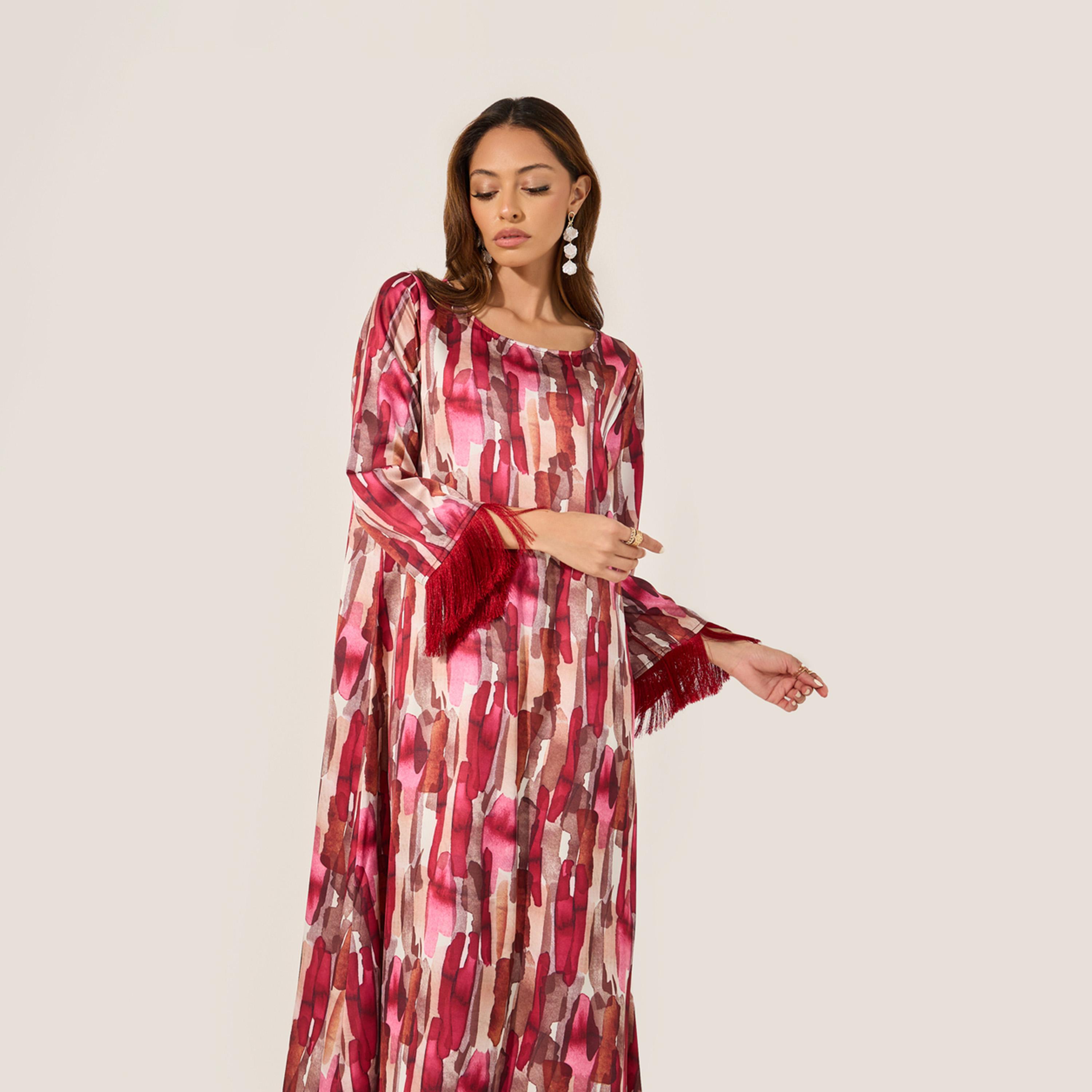 Styli Abstract Print Jalabiya with Tassel Trim-women-arabicclothing-jalabiyas-image-3