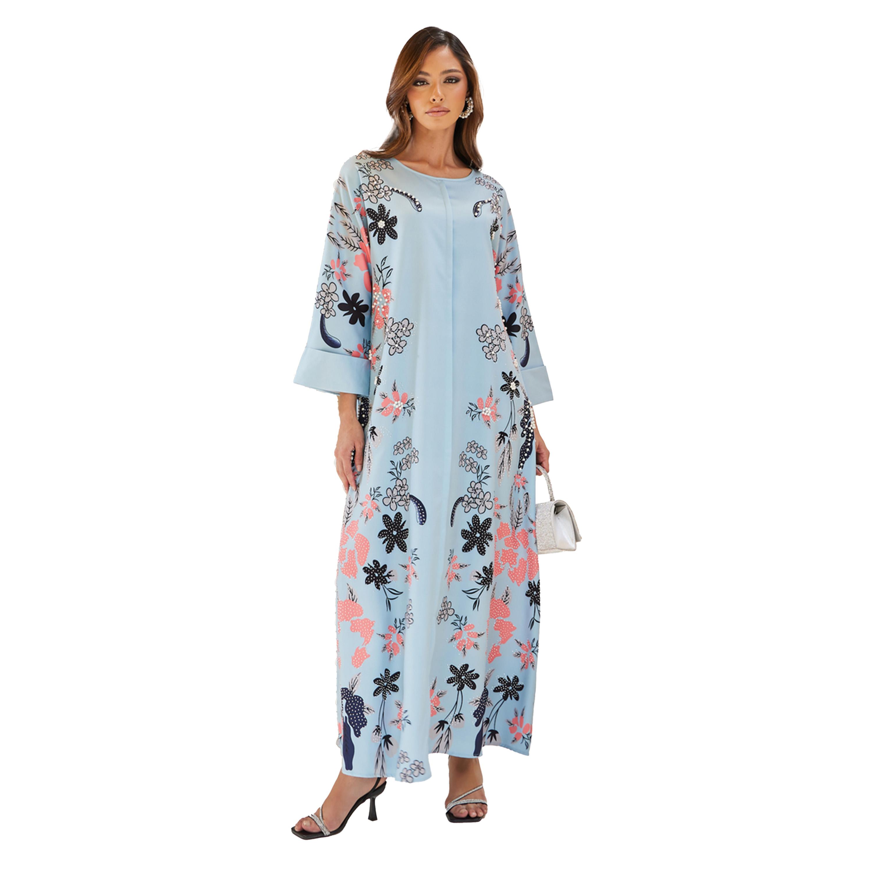 Styli Floral Printed A-Line Jalabiya with Embellishment-women-arabicclothing-jalabiyas-image-1