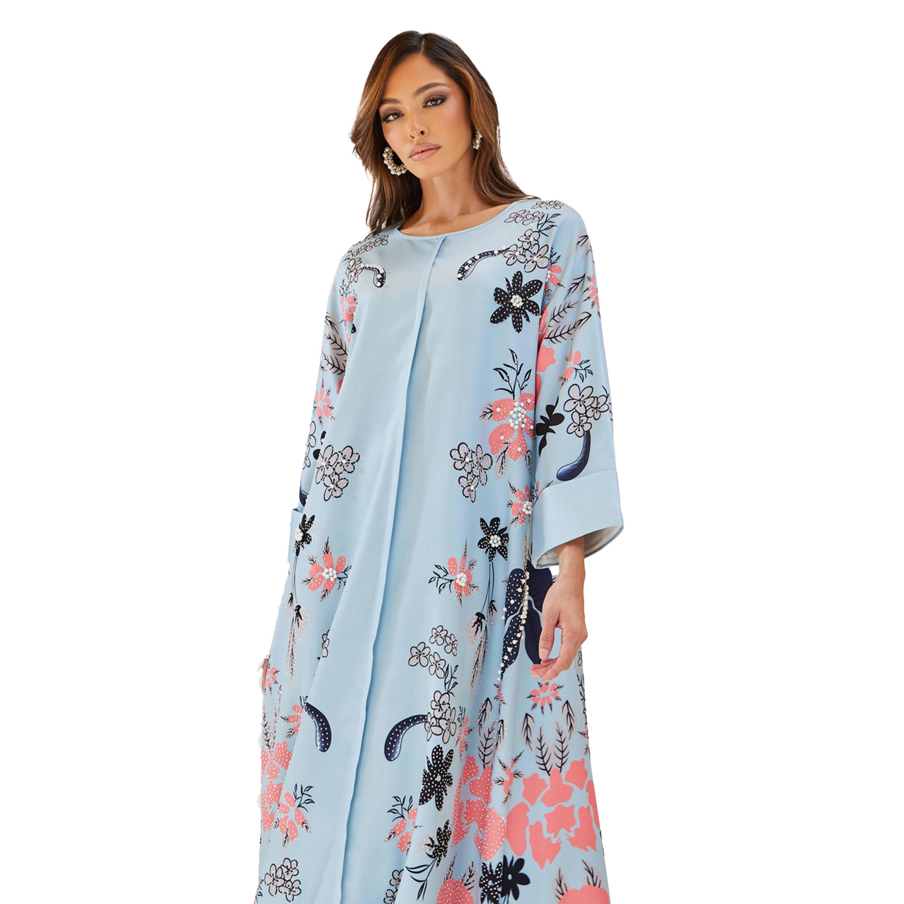 Styli Floral Printed A-Line Jalabiya with Embellishment-women-arabicclothing-jalabiyas-image-3