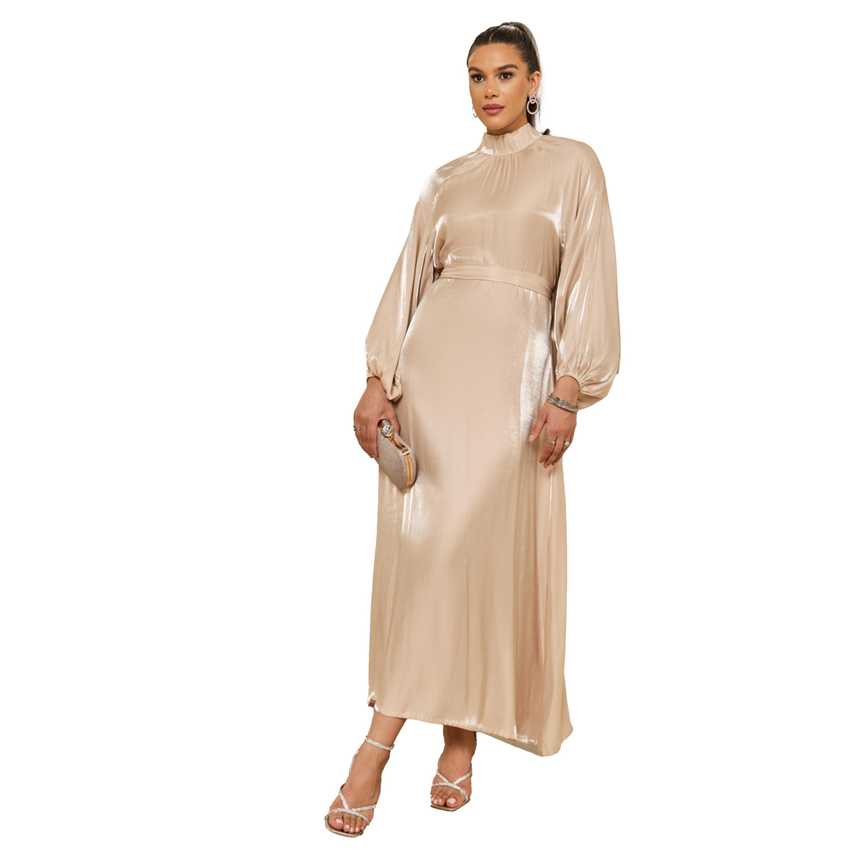 Styli Balloon Sleeve High Neck A-Line Jalabyia-women-arabicclothing-jalabiyas-image-1