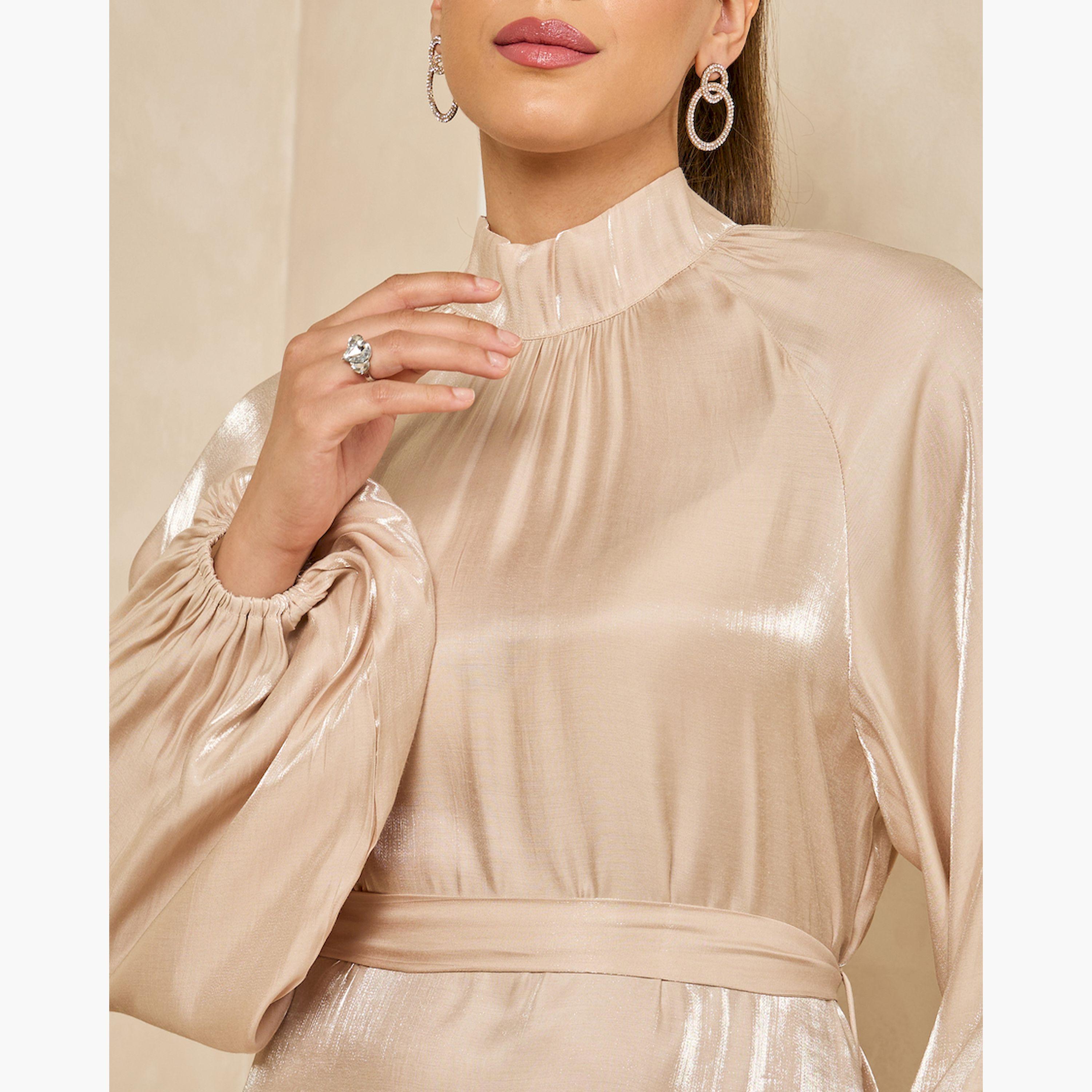 Styli Balloon Sleeve High Neck A-Line Jalabyia-women-arabicclothing-jalabiyas-image-4