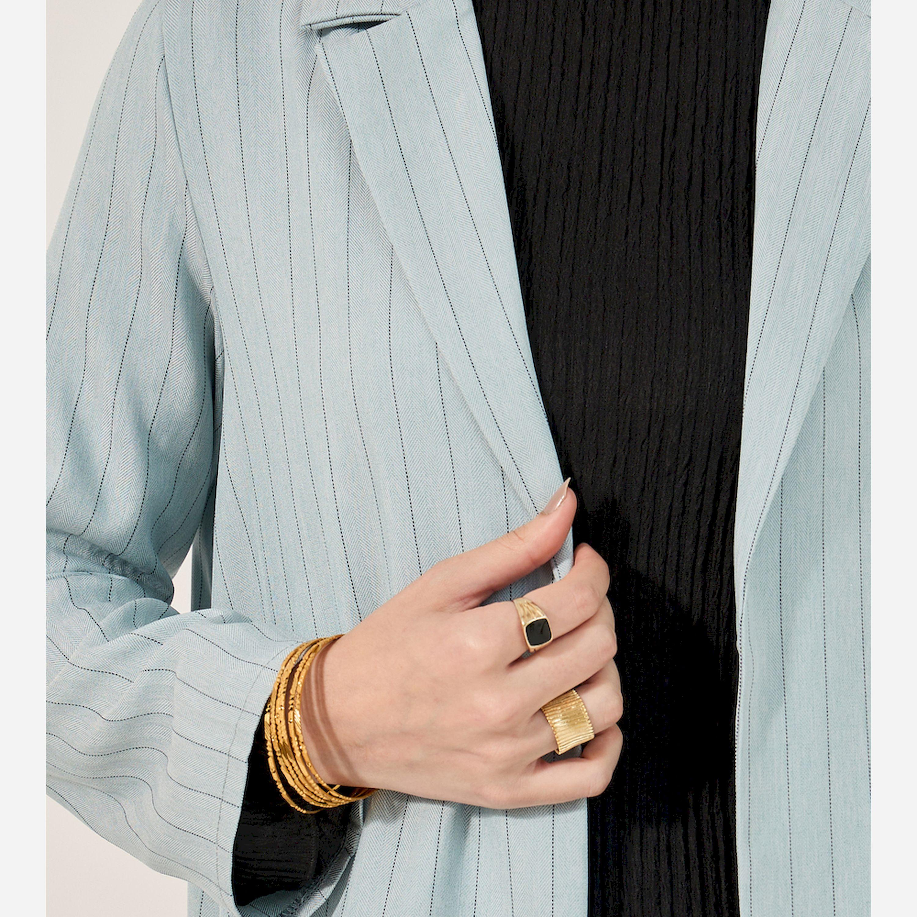 Styli Lapel Collar Front Open Abaya In Pin Stripe Pattern Texture Fabric-women-arabicclothing-abayas-image-4