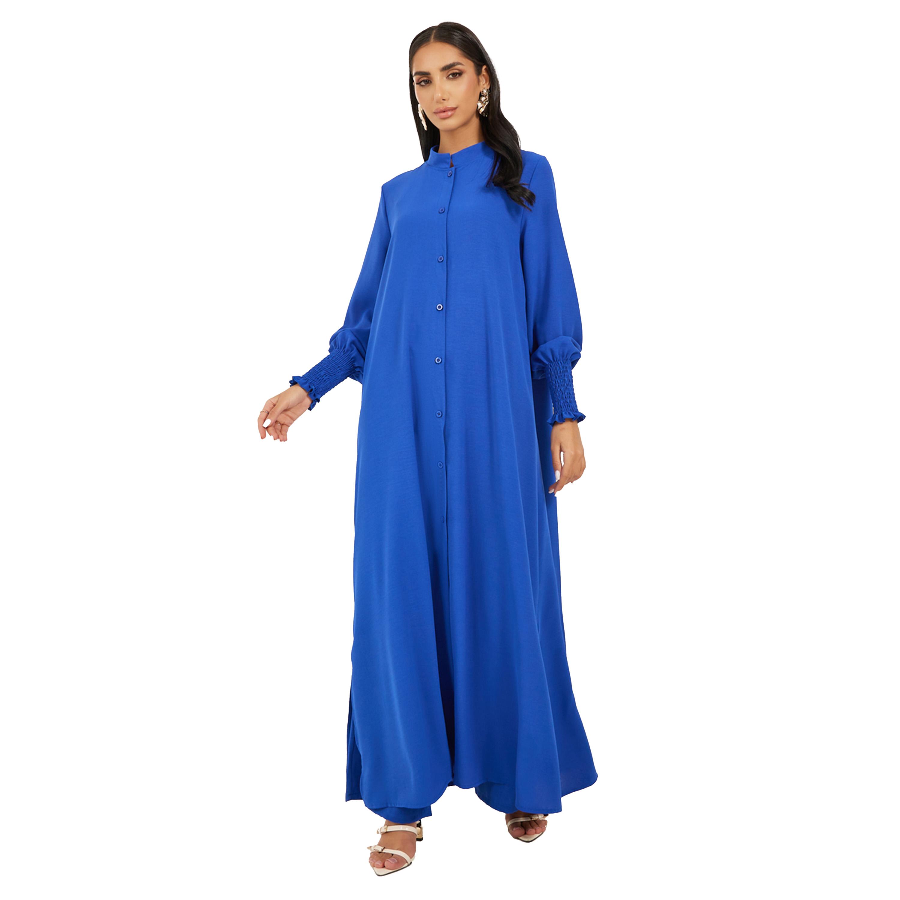 ستايلي - طقم قميص طويل بأكمام منفوخة وأزرار مع بنطال واسع الساق-women-arabicclothing-sets-image-3