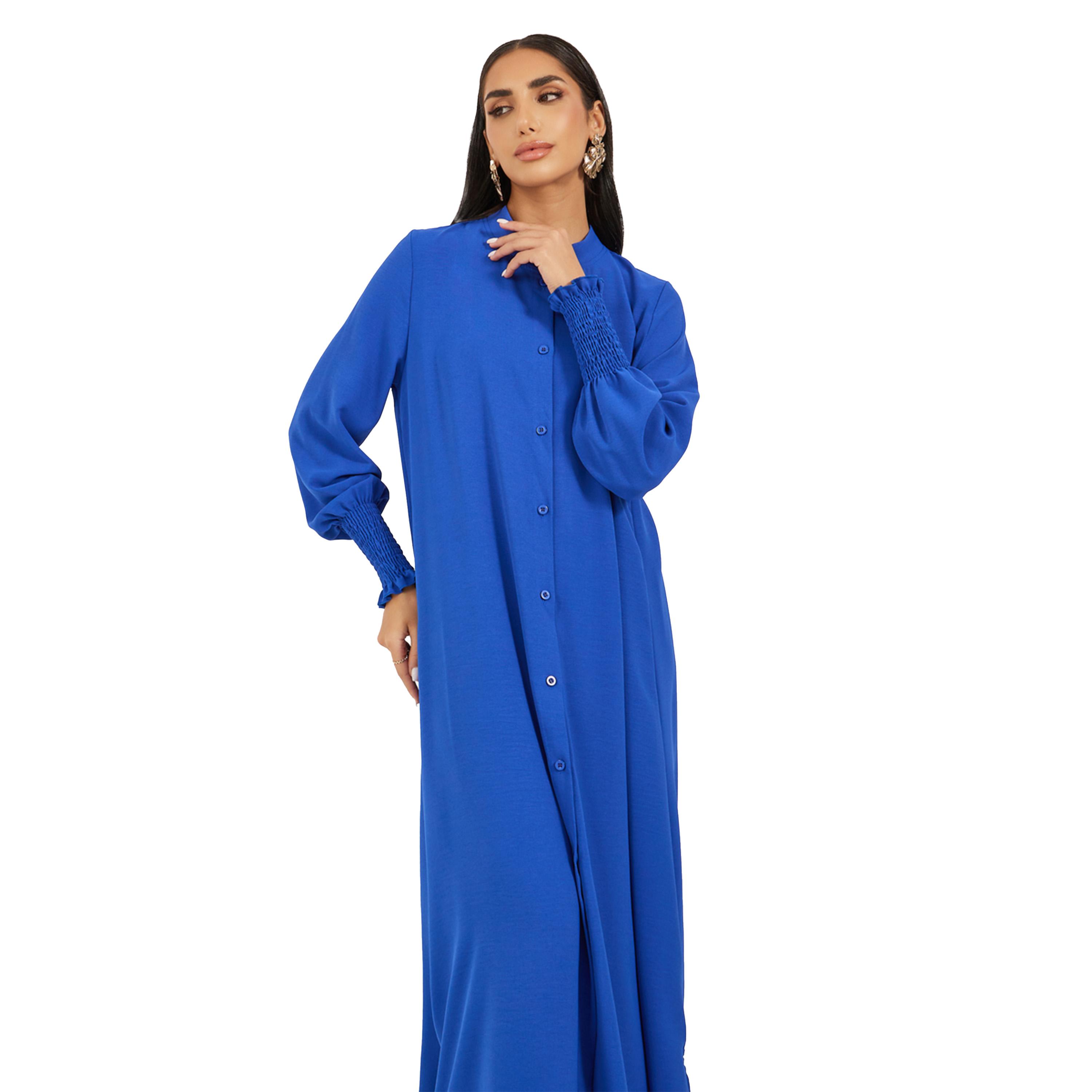ستايلي - طقم قميص طويل بأكمام منفوخة وأزرار مع بنطال واسع الساق-women-arabicclothing-sets-image-4