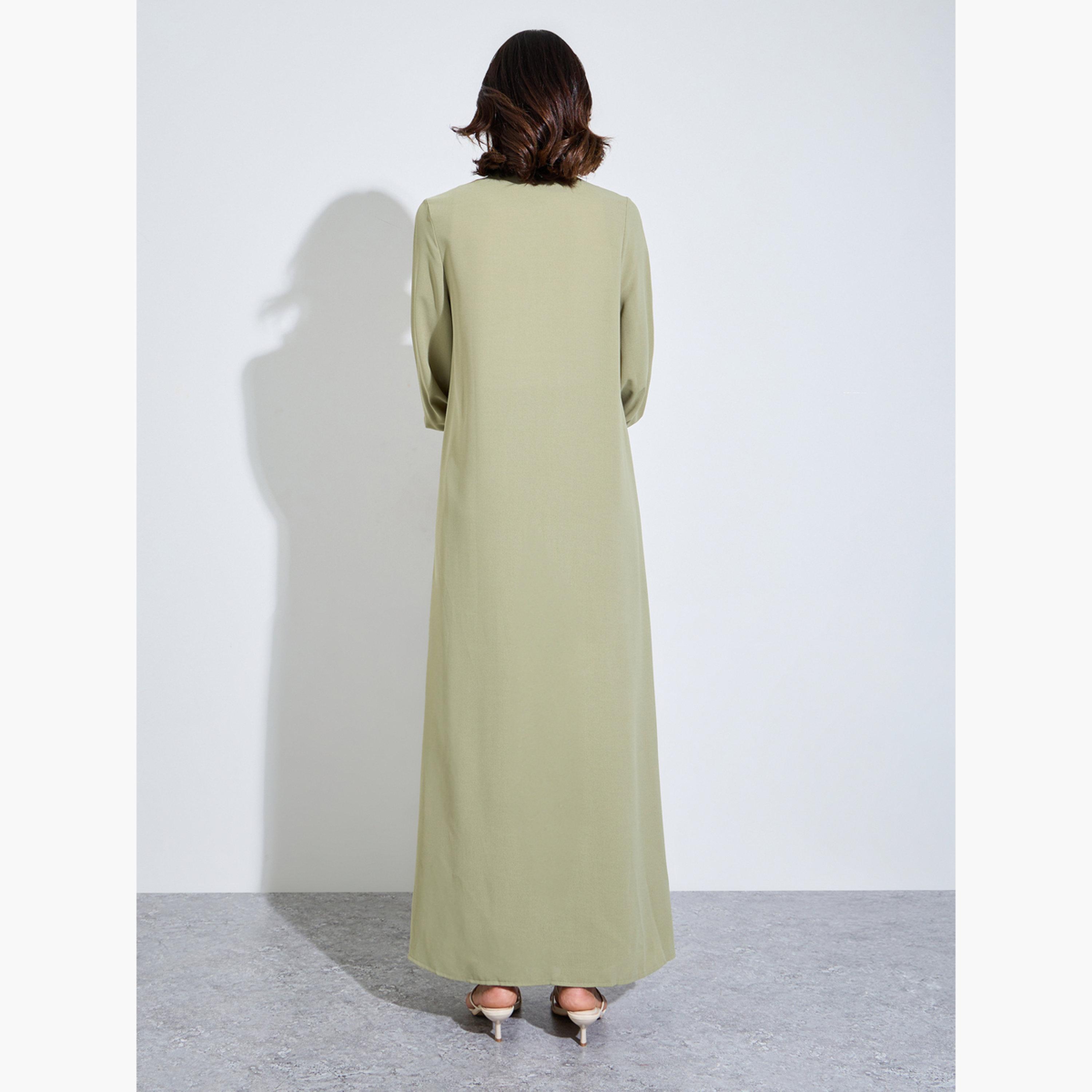 Amirah X Styli Bishop Sleeve Buttoned Longline Shirt with Wide Leg Pants Set-women-arabicclothing-sets-image-4