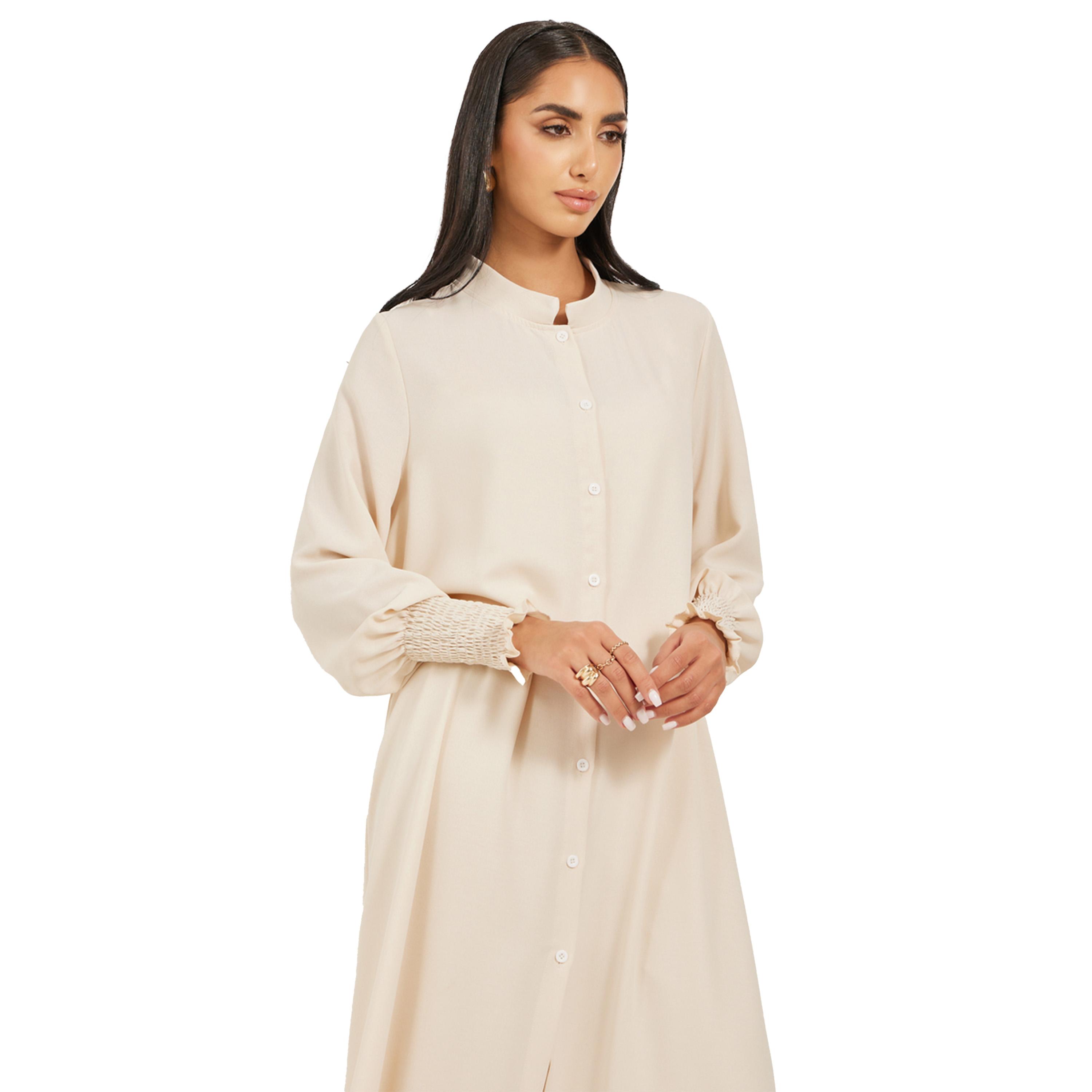Styli Bishop Sleeve Buttoned Longline Shirt with Wide Leg Pants Set-women-arabicclothing-sets-image-3