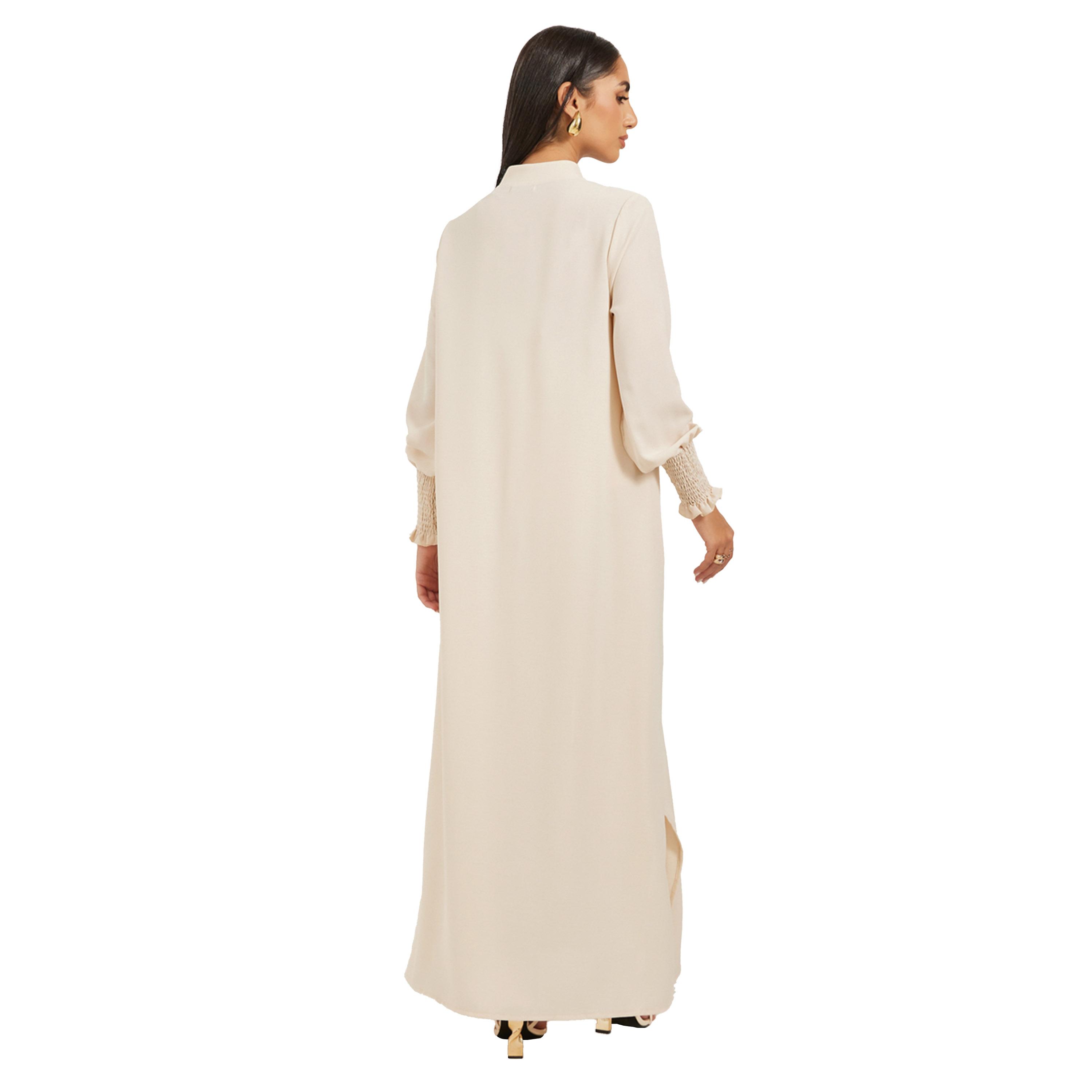 ستايلي - طقم قميص طويل بأكمام منفوخة وأزرار مع بنطال واسع الساق-women-arabicclothing-sets-image-6