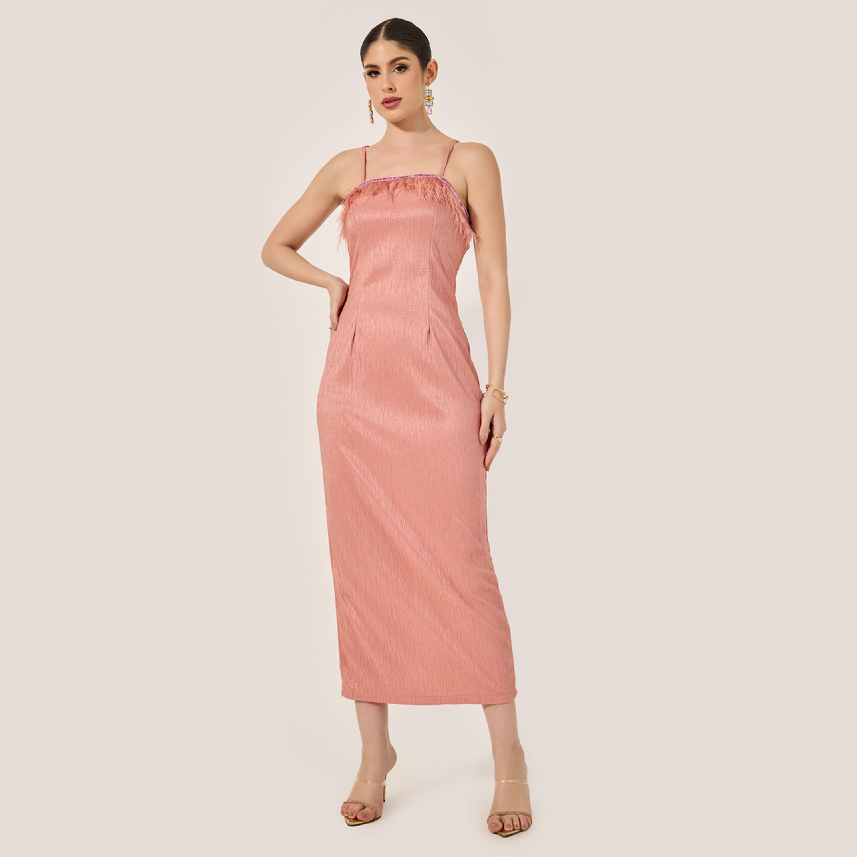 ستايلي - عباية أنيقة مع فستان داخلي بحواف ريش-women-arabicclothing-sets-image-4