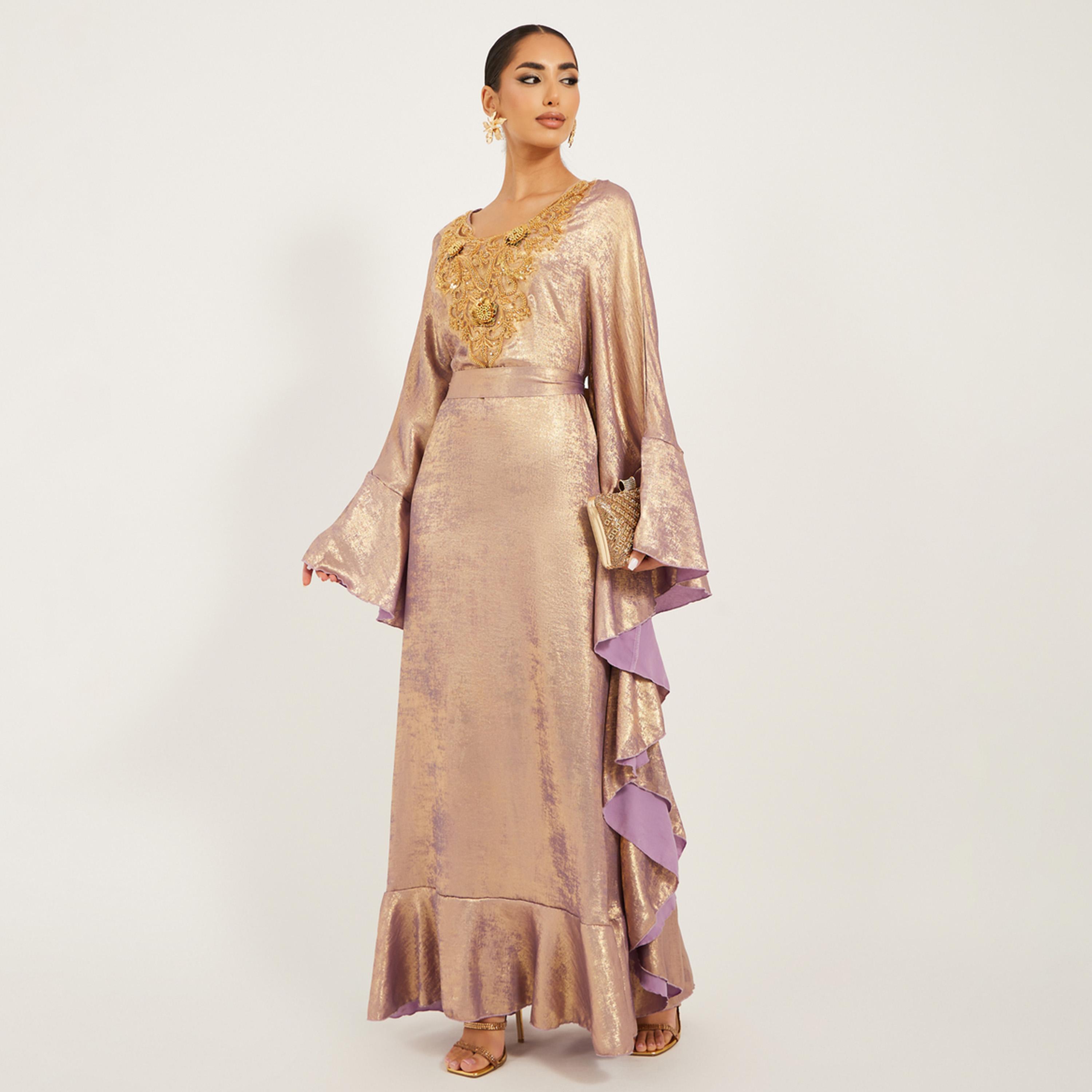 Styli Embroidered Detail Shimmer Design Jalabiya-women-arabicclothing-kaftan-image-1