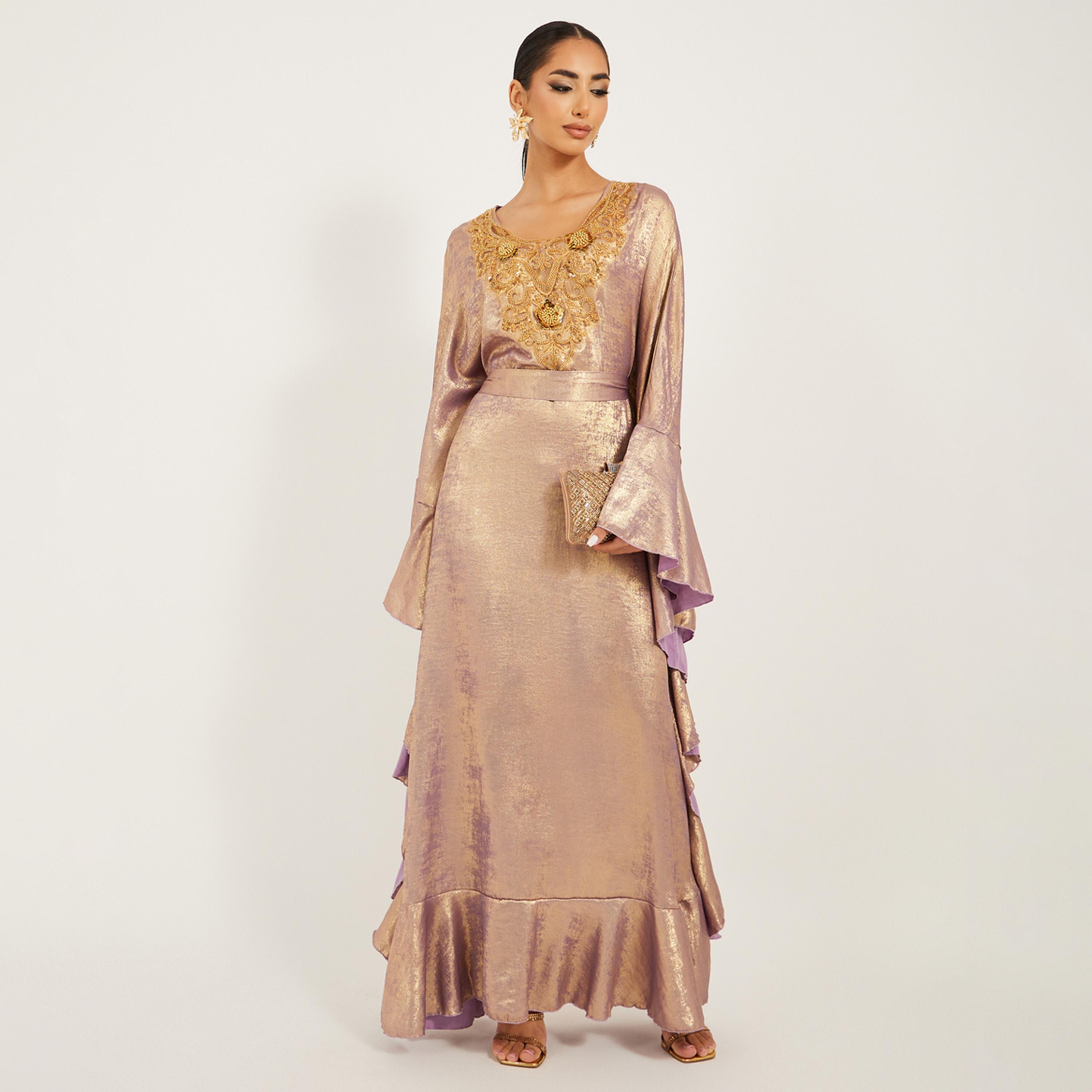 Styli Embroidered Detail Shimmer Design Jalabiya-women-arabicclothing-kaftan-image-2