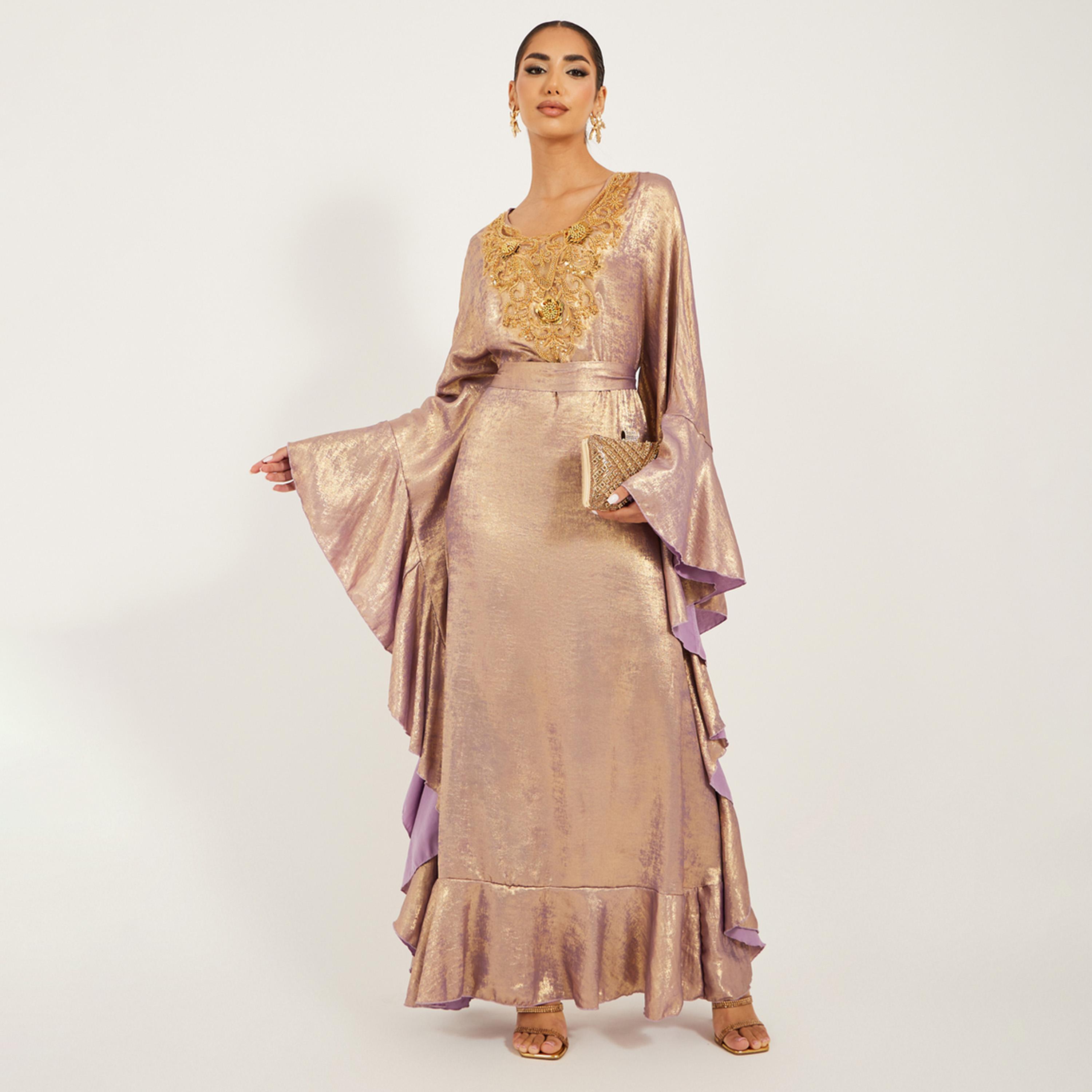 Styli Embroidered Detail Shimmer Design Jalabiya-women-arabicclothing-kaftan-image-3