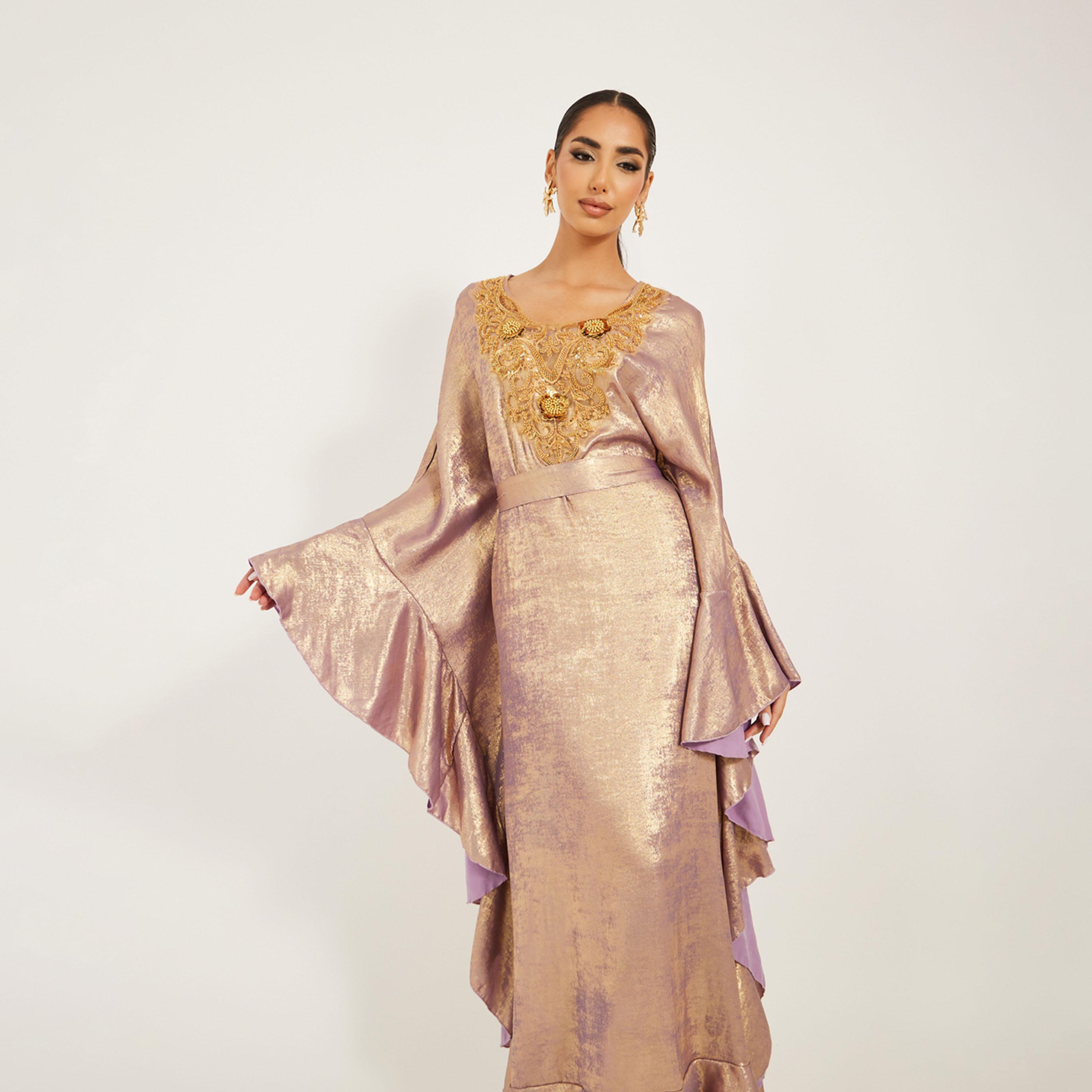 Styli Embroidered Detail Shimmer Design Jalabiya-women-arabicclothing-kaftan-image-4
