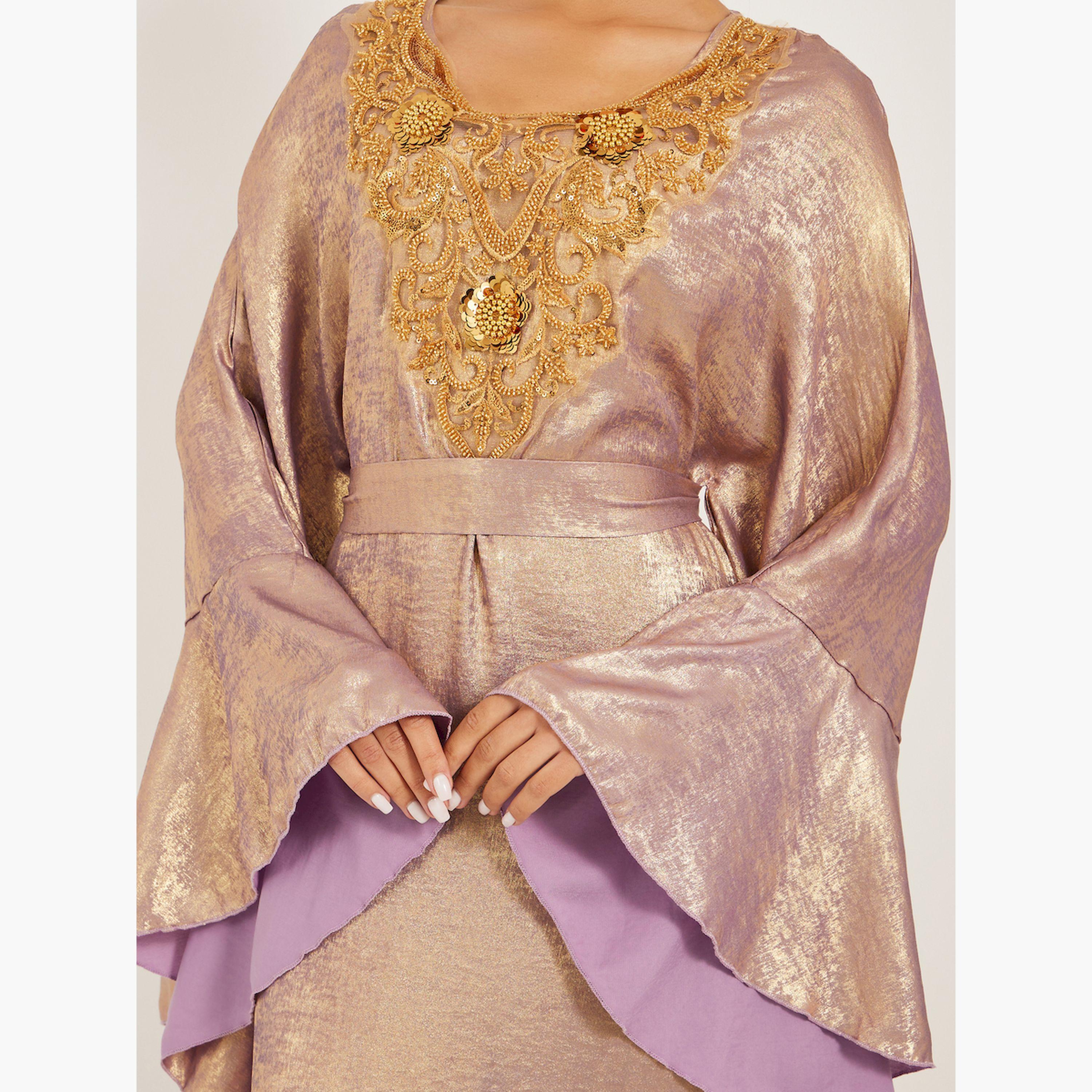 Styli Embroidered Detail Shimmer Design Jalabiya-women-arabicclothing-kaftan-image-5