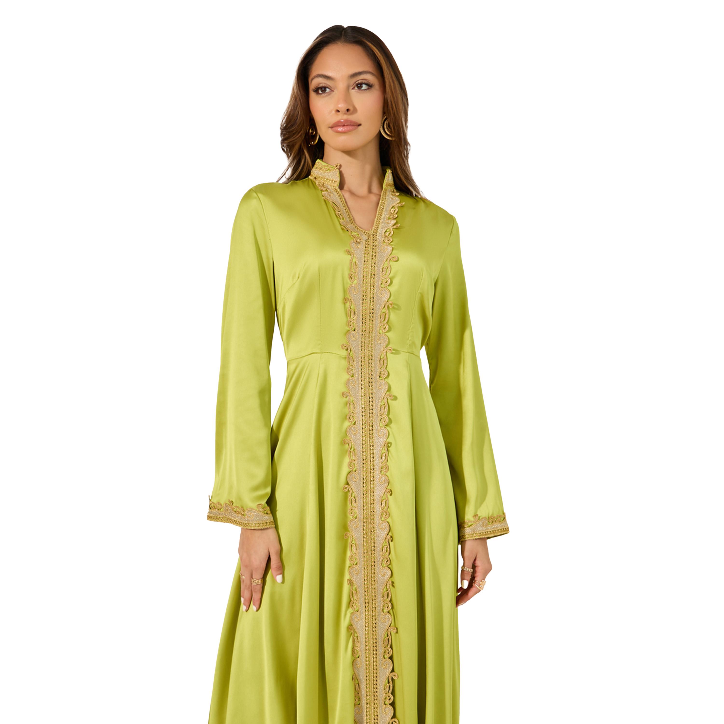 Amirah X Styli Lace Detail Collared Flared Jalabiya-women-arabicclothing-jalabiyas-image-3