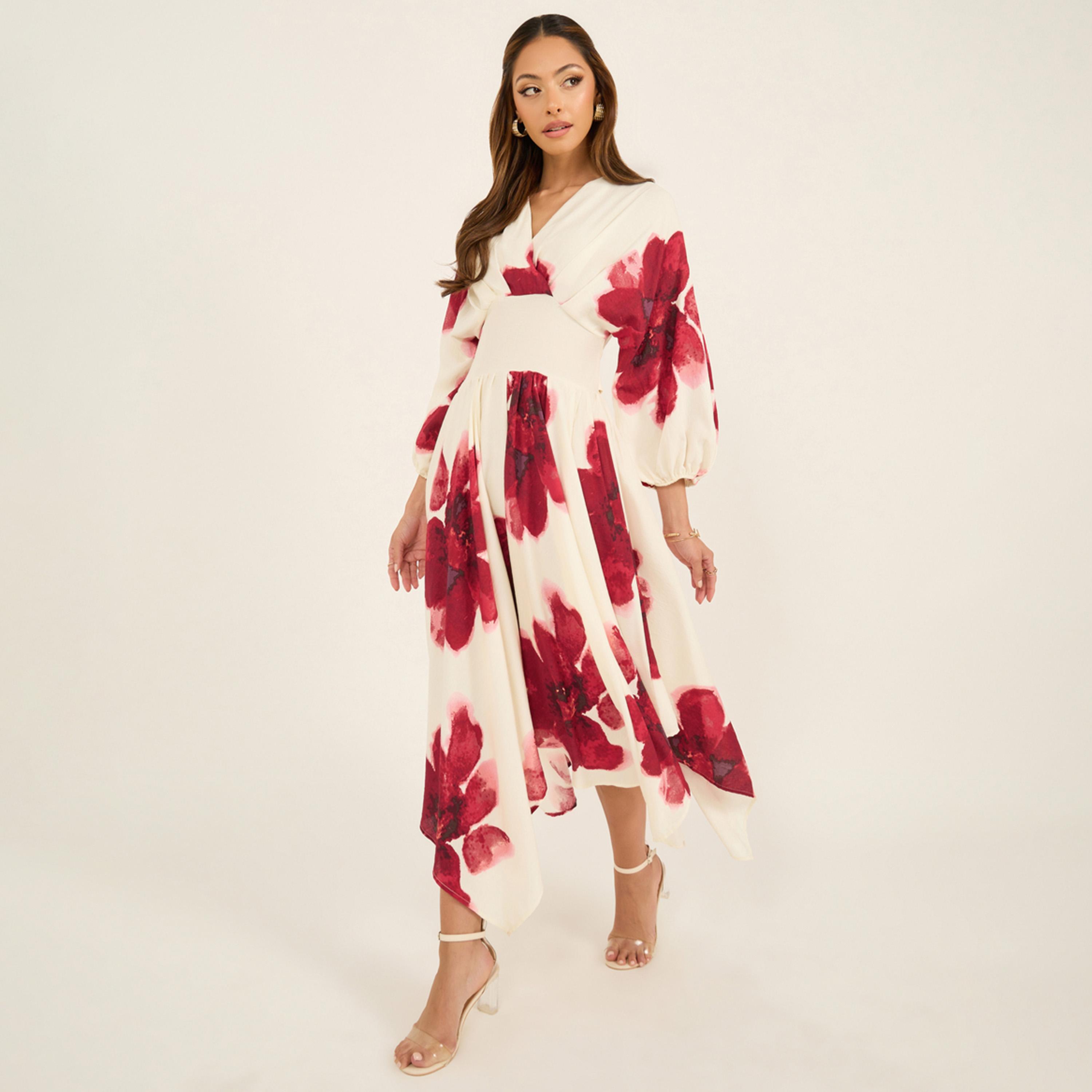 Styli Printed V-Neck A-Line Midi Dress-women-clothing-dresses-image-2