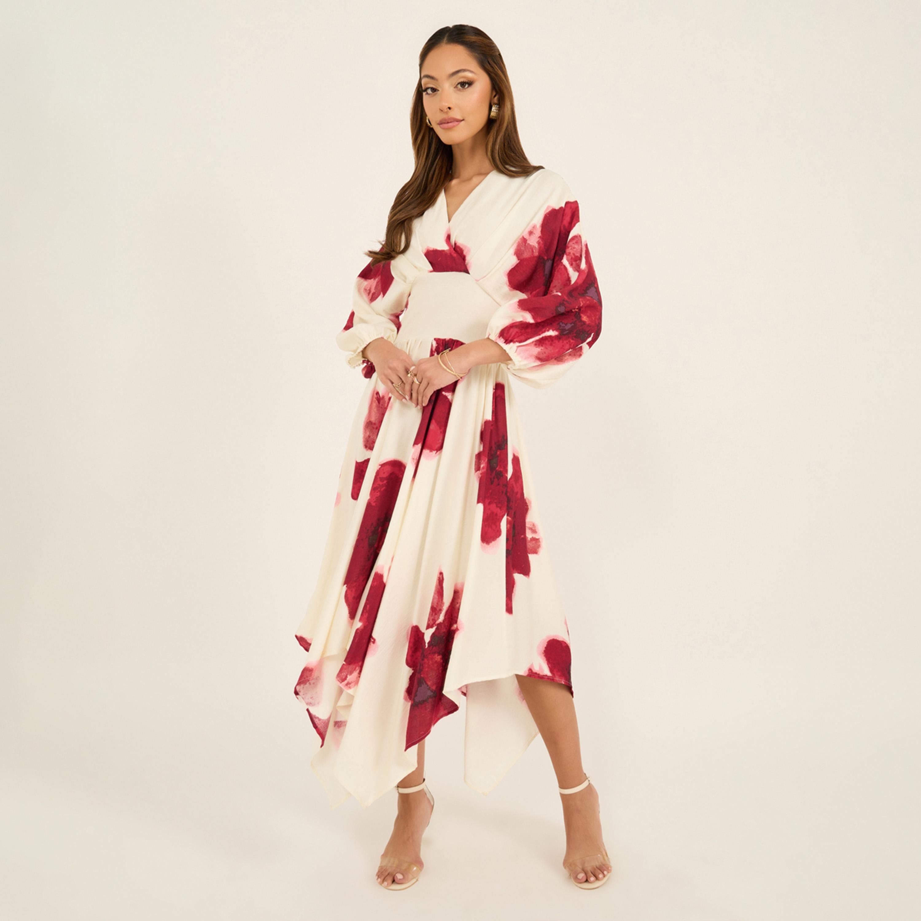 ستايلي - فستان ميدي بقصة A ورقبة على شكل V-women-clothing-dresses-image-3