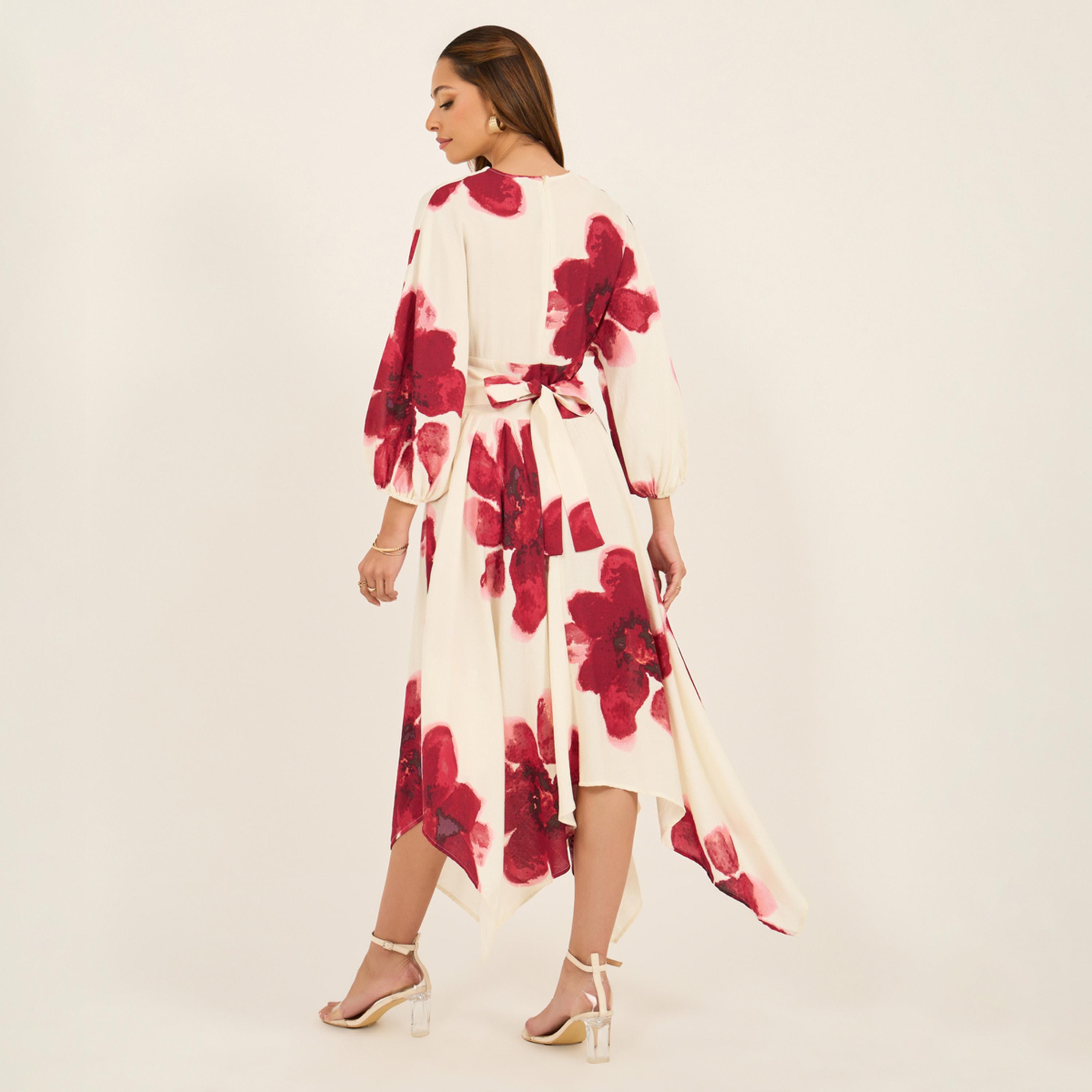 ستايلي - فستان ميدي بقصة A ورقبة على شكل V-women-clothing-dresses-image-6