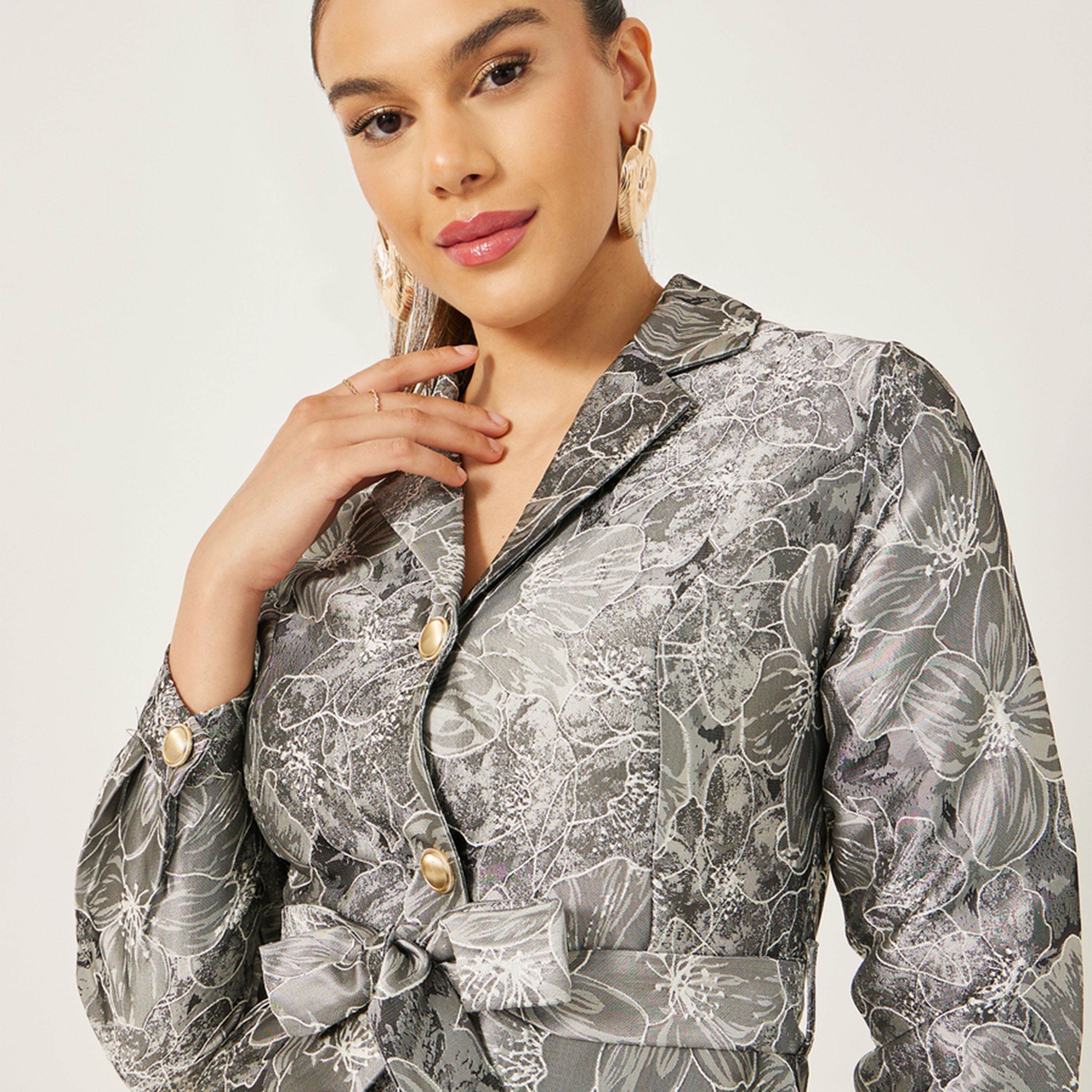 Styli Jacquard Collared Long Sleeves A-Line Maxi Dress-women-clothing-dresses-image-4
