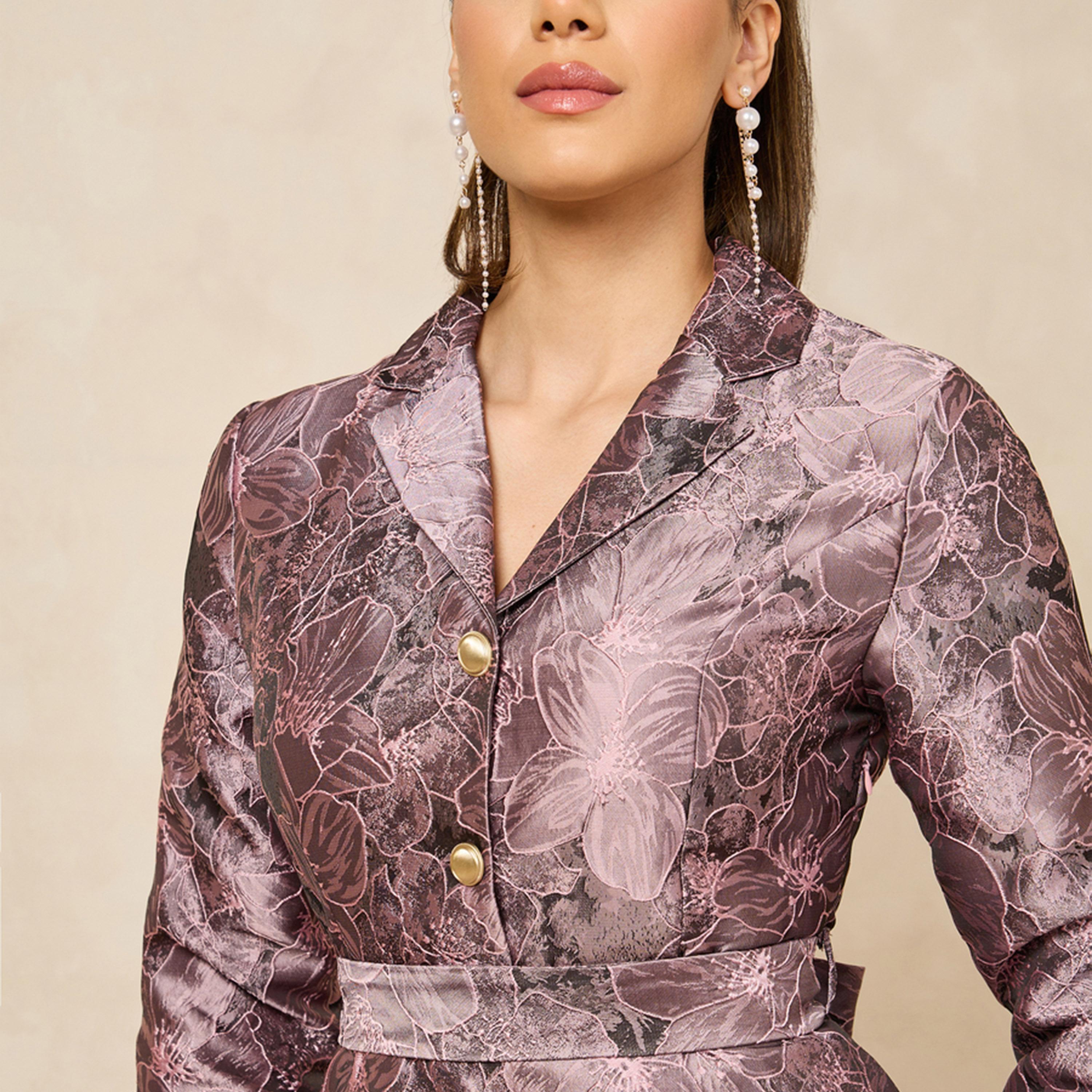 Styli Jacquard Collared Long Sleeves A-Line Maxi Dress-women-clothing-dresses-image-4