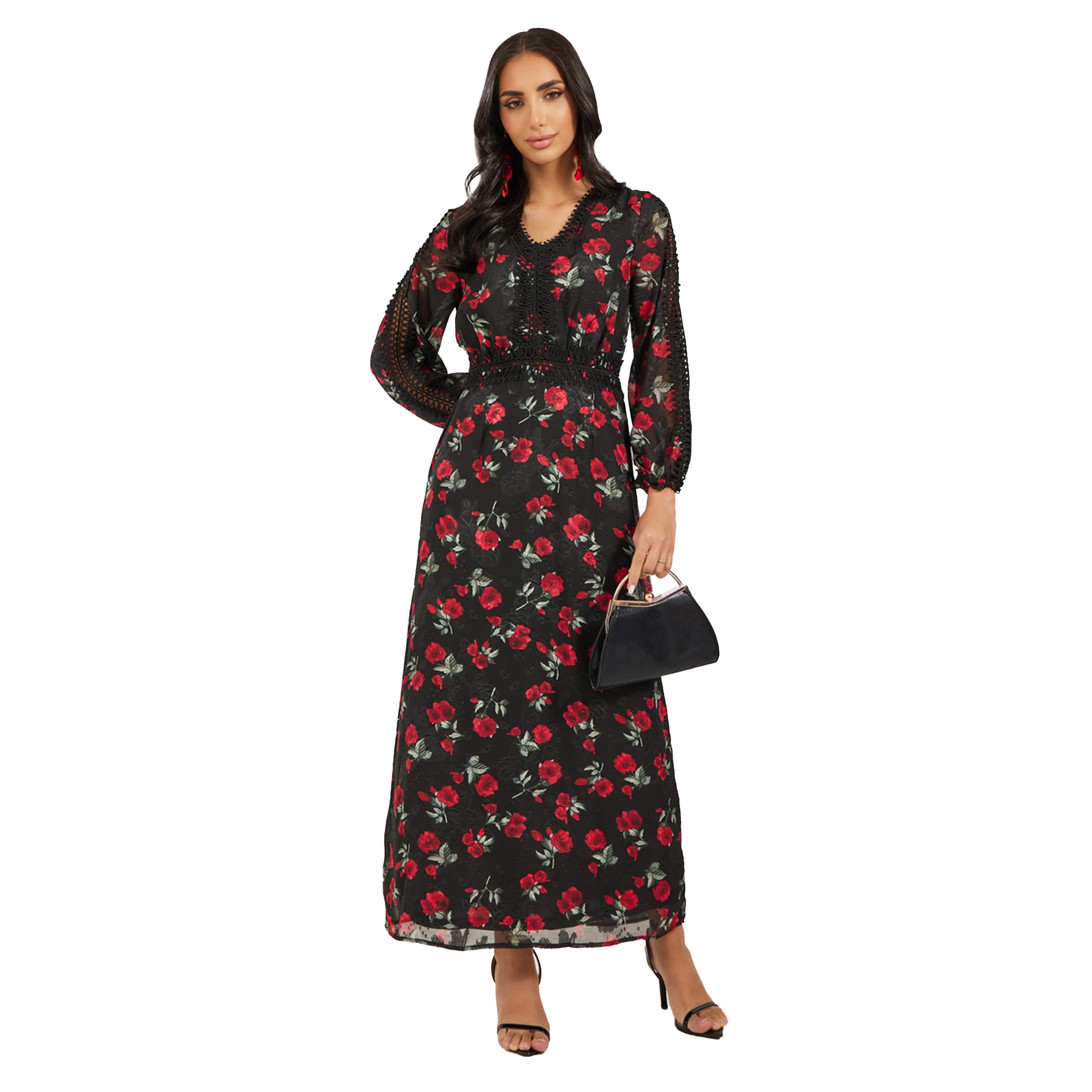 ستايلي - فستان ماكسي بقصة A وتفاصيل دانتيل وطبعة زهور-women-clothing-dresses-image-1