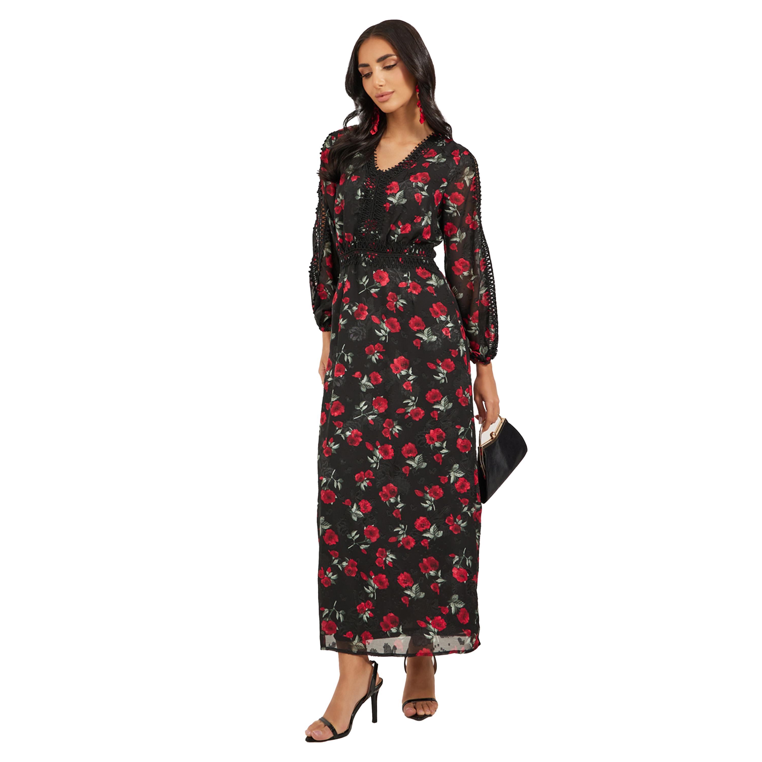 ستايلي - فستان ماكسي بقصة A وتفاصيل دانتيل وطبعة زهور-women-clothing-dresses-image-2