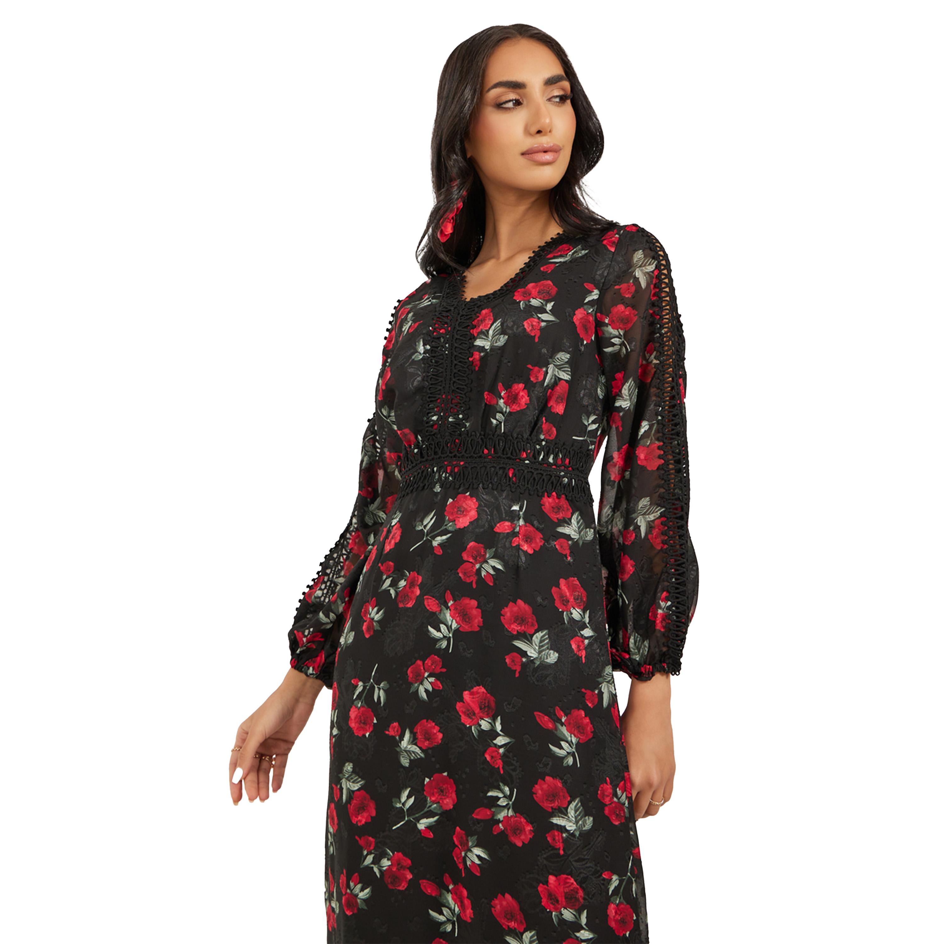 Styli Floral Print Lace Detail A-Line Maxi Dress-women-clothing-dresses-image-3